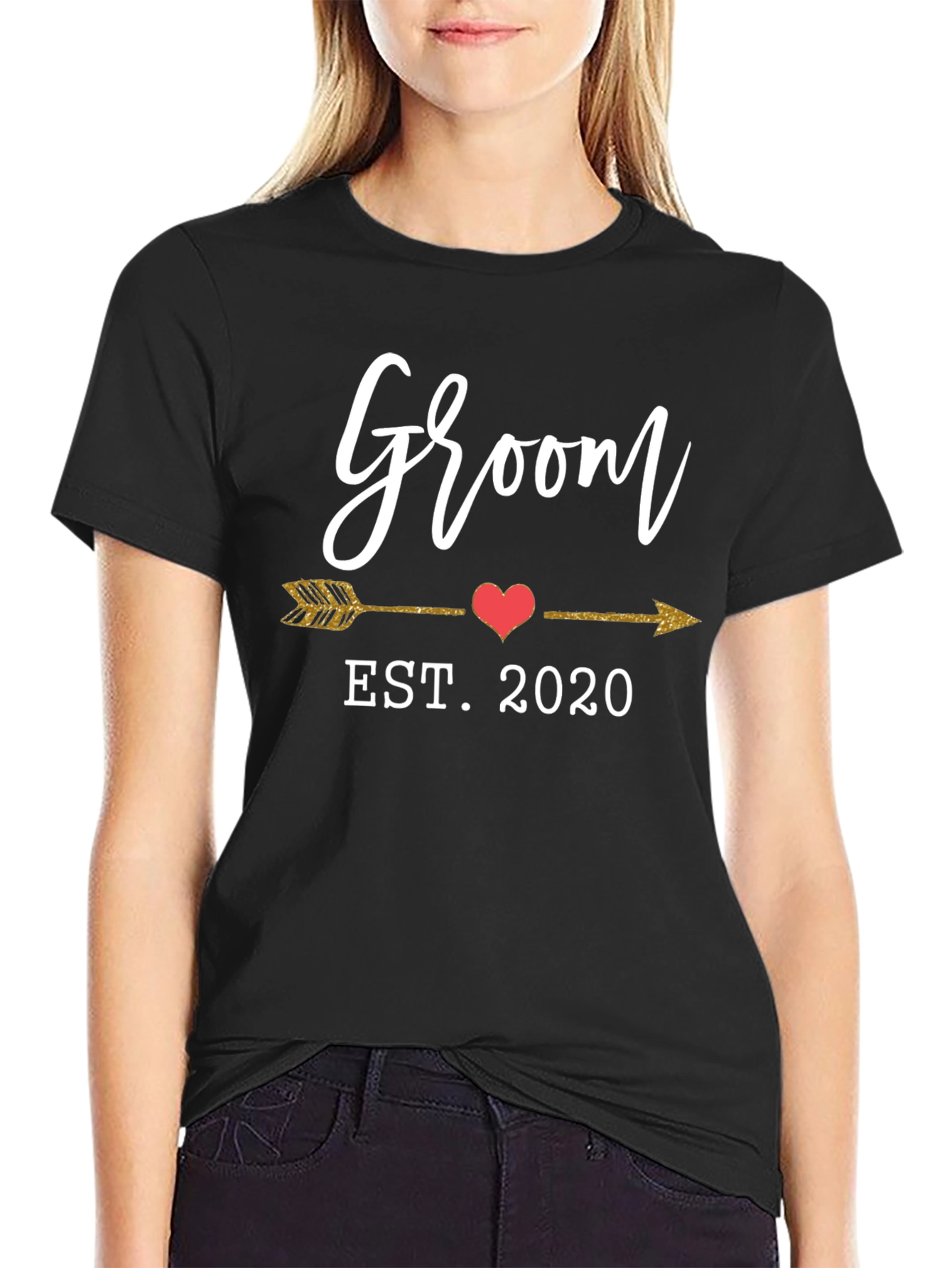 Groom EST. 2020 Arrow Heart Graphic Tee - Black