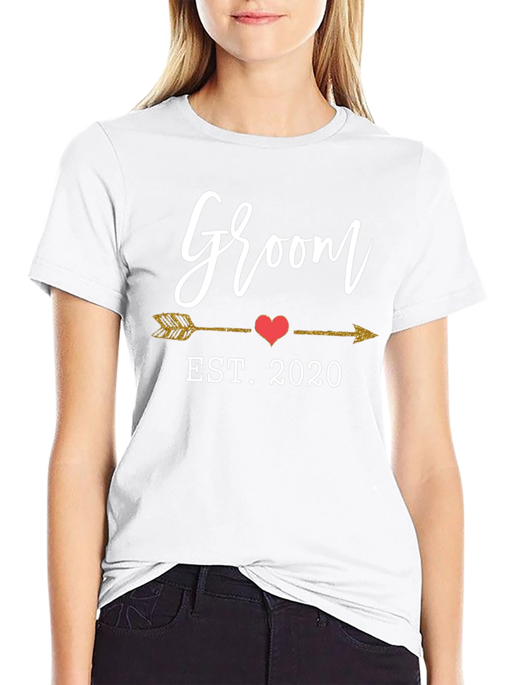 Groom EST. 2020 Arrow Heart Graphic Tee - Black