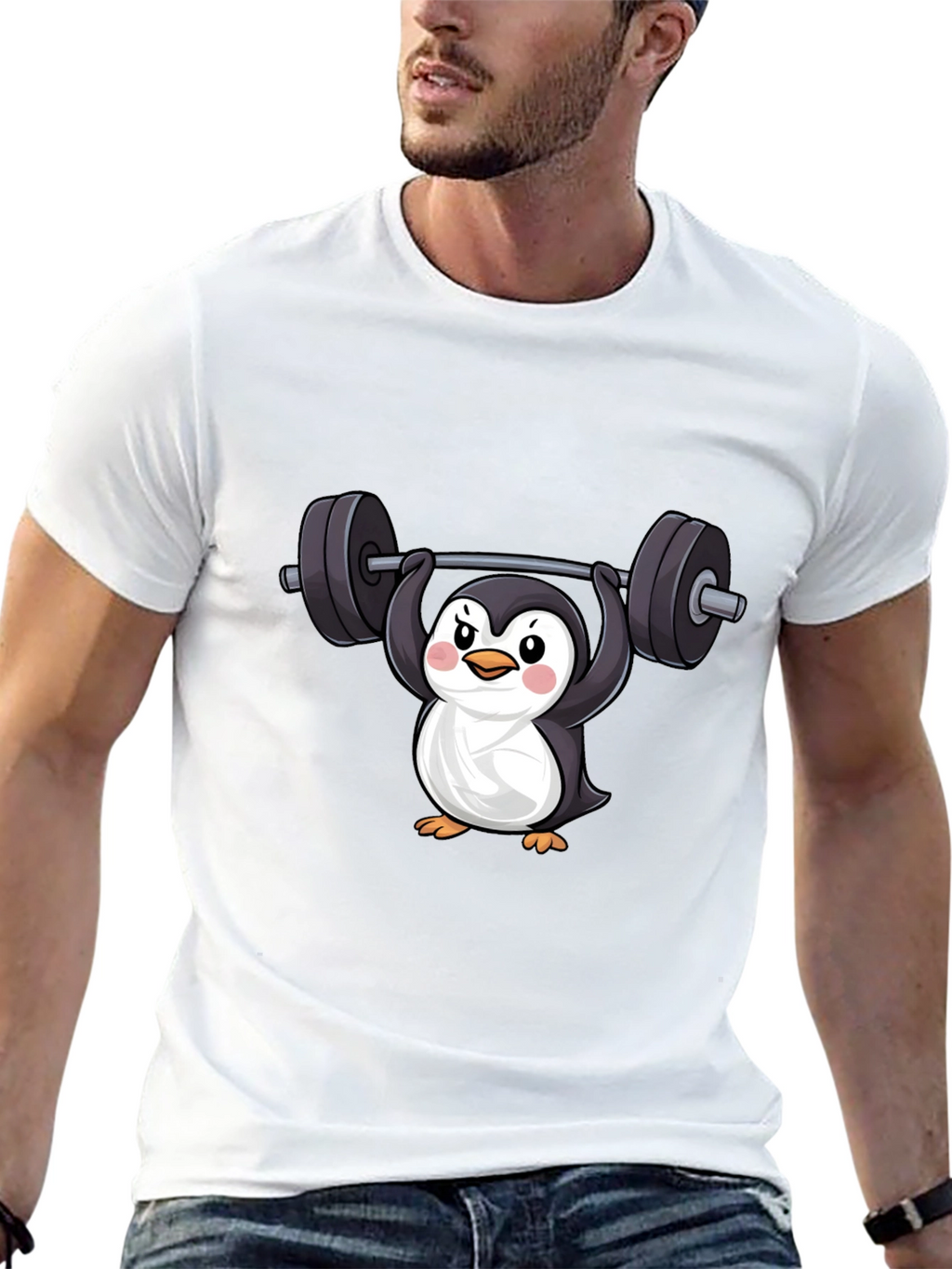 Penguin Lifting Weights Graphic Tee