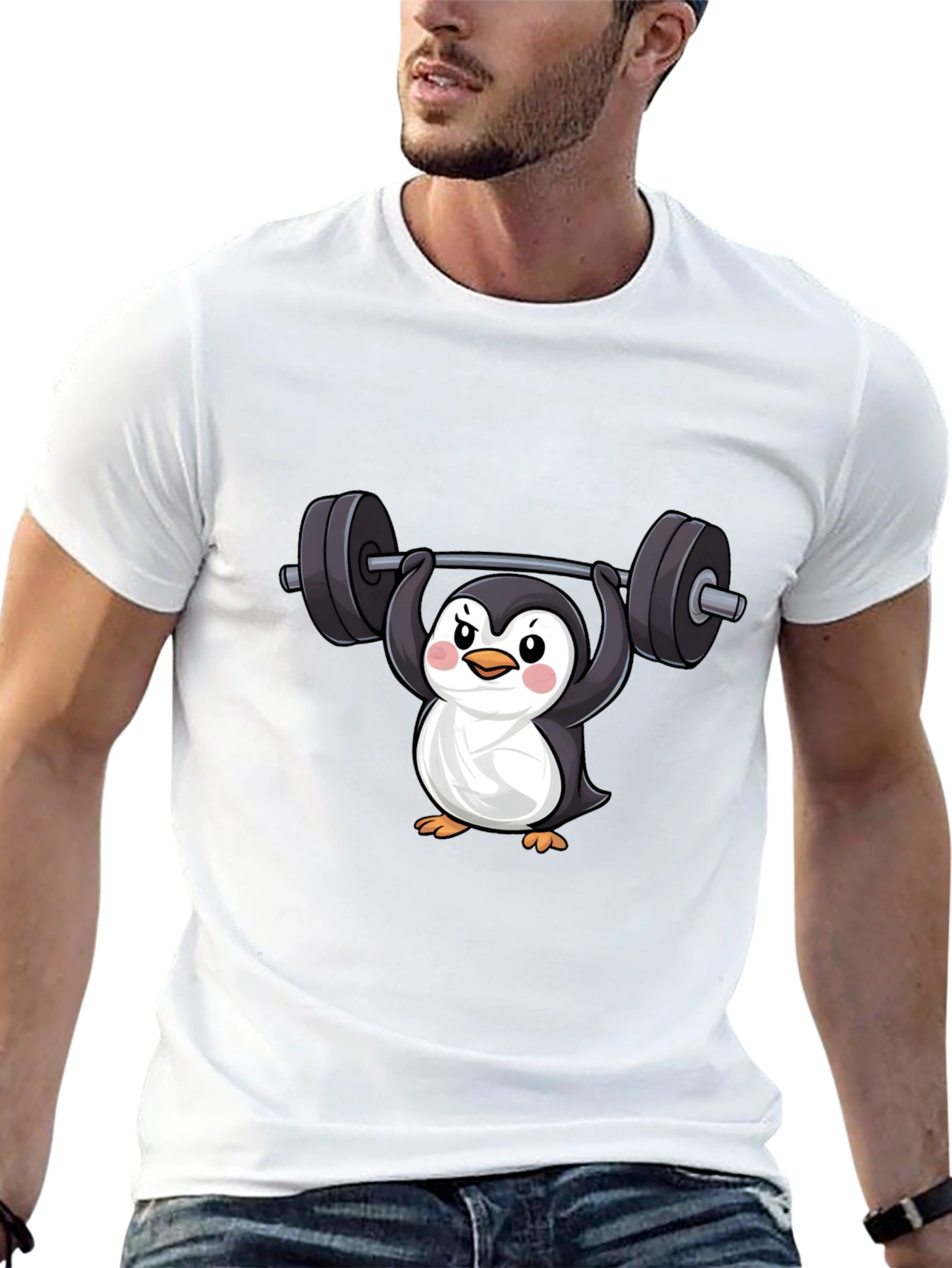 Penguin Lifting Weights Graphic Tee