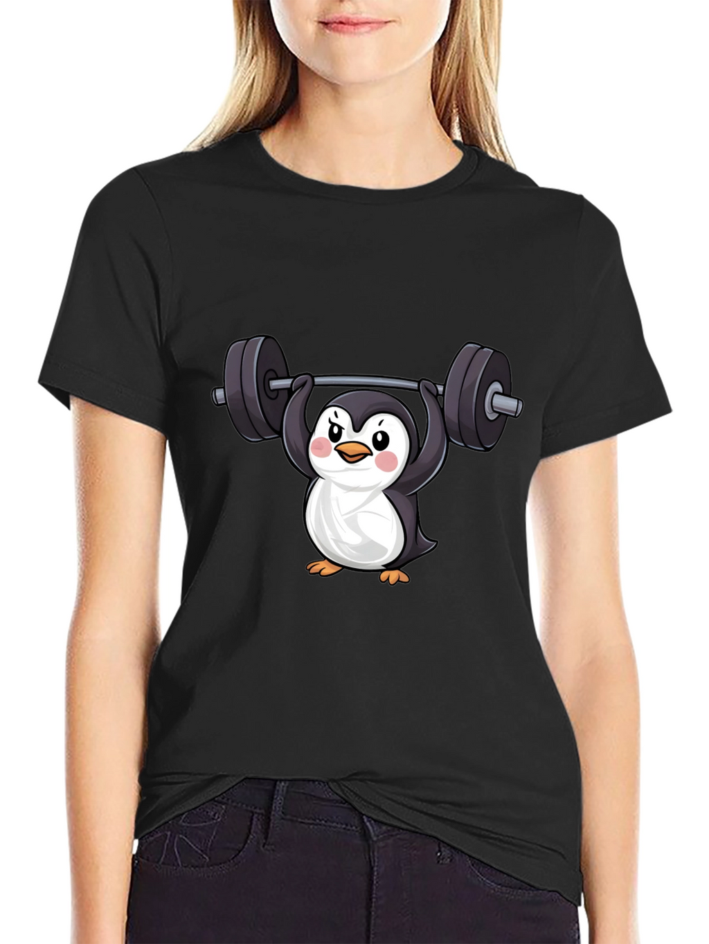Penguin Lifting Weights Graphic Tee
