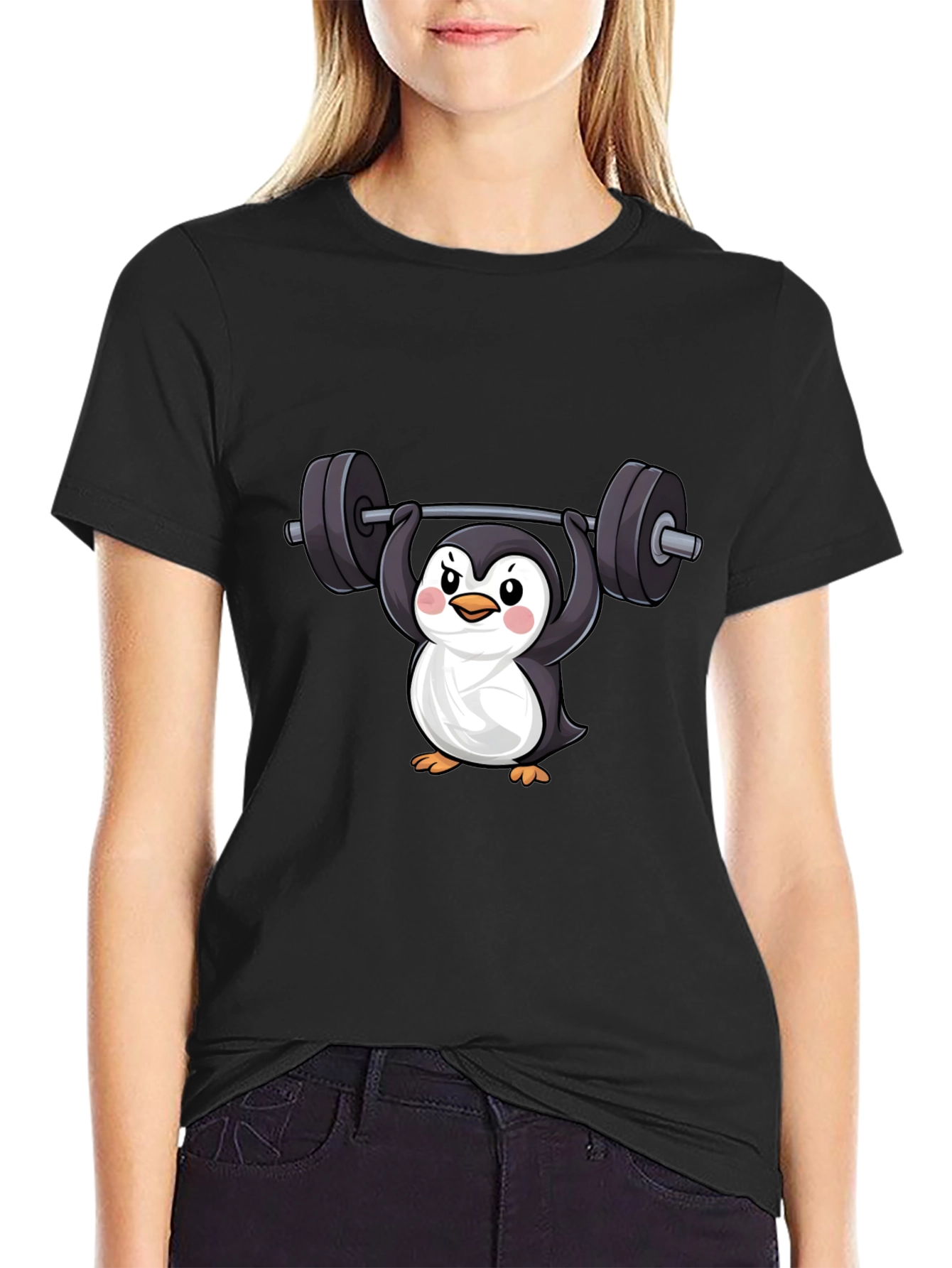 Penguin Lifting Weights Graphic Tee