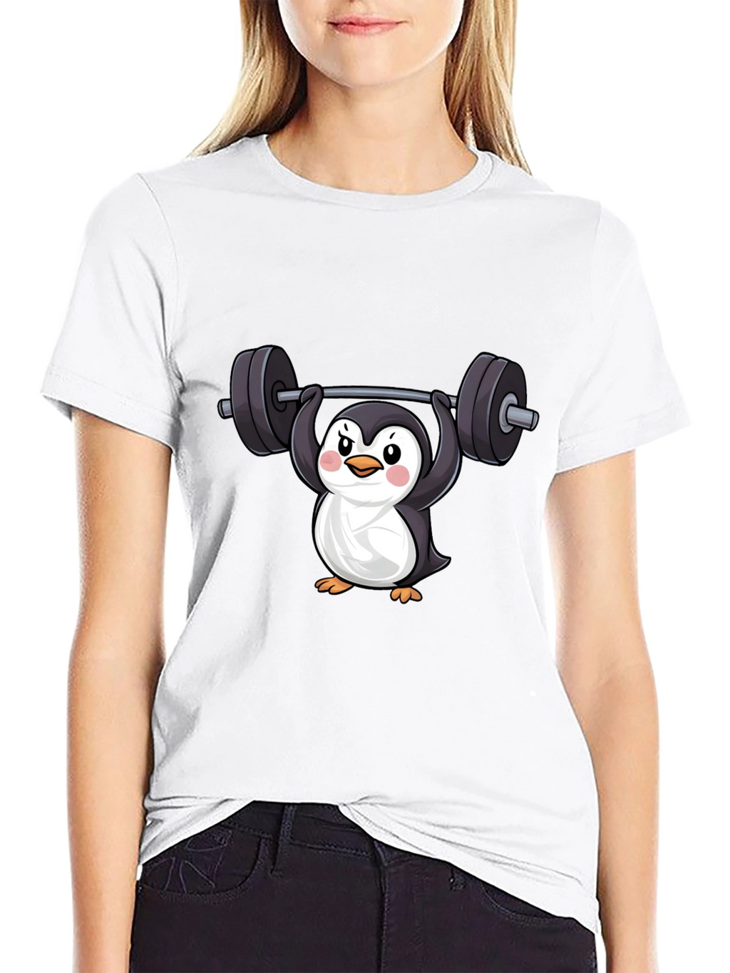 Penguin Lifting Weights Graphic Tee