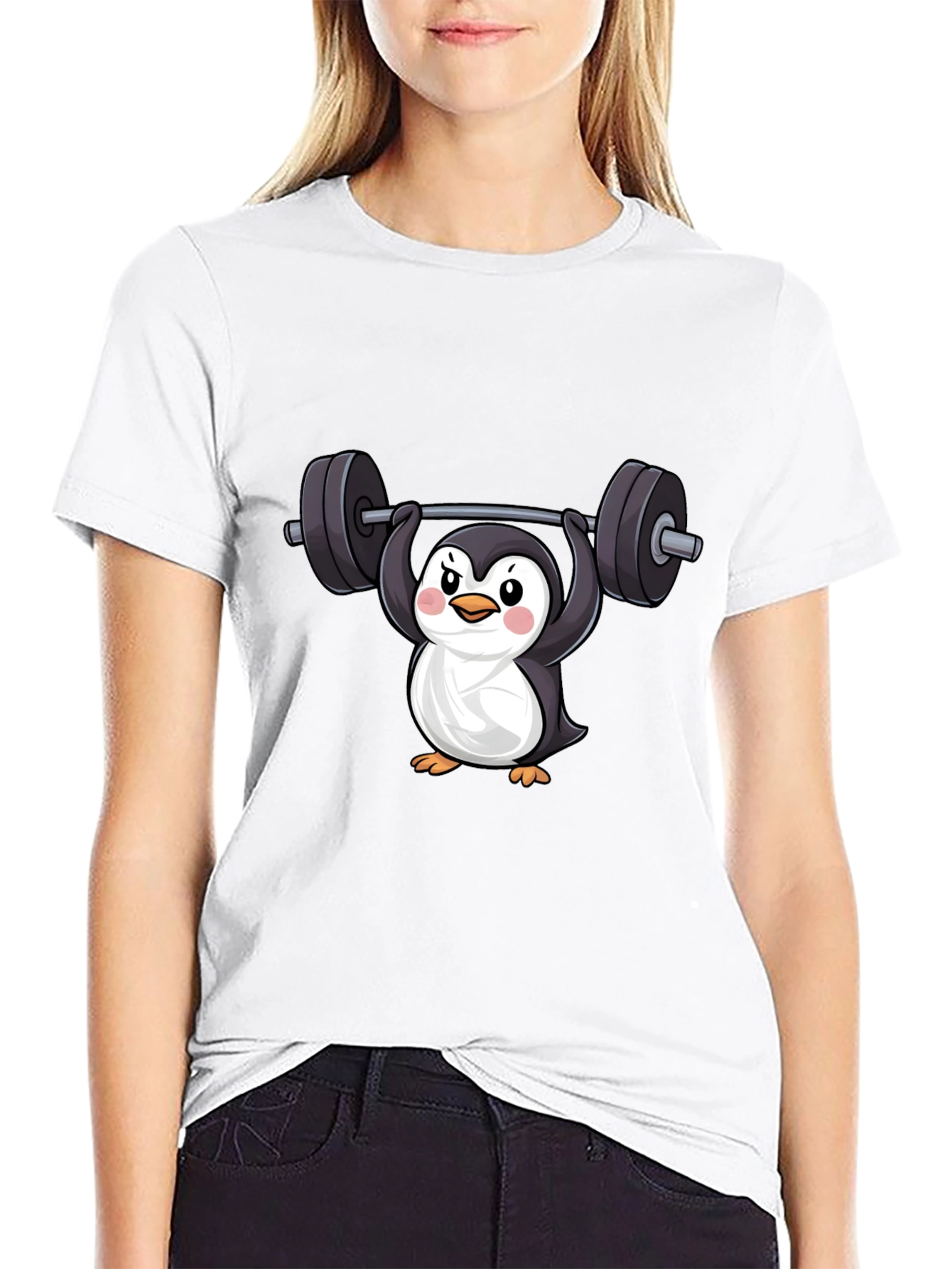 Penguin Lifting Weights Graphic Tee