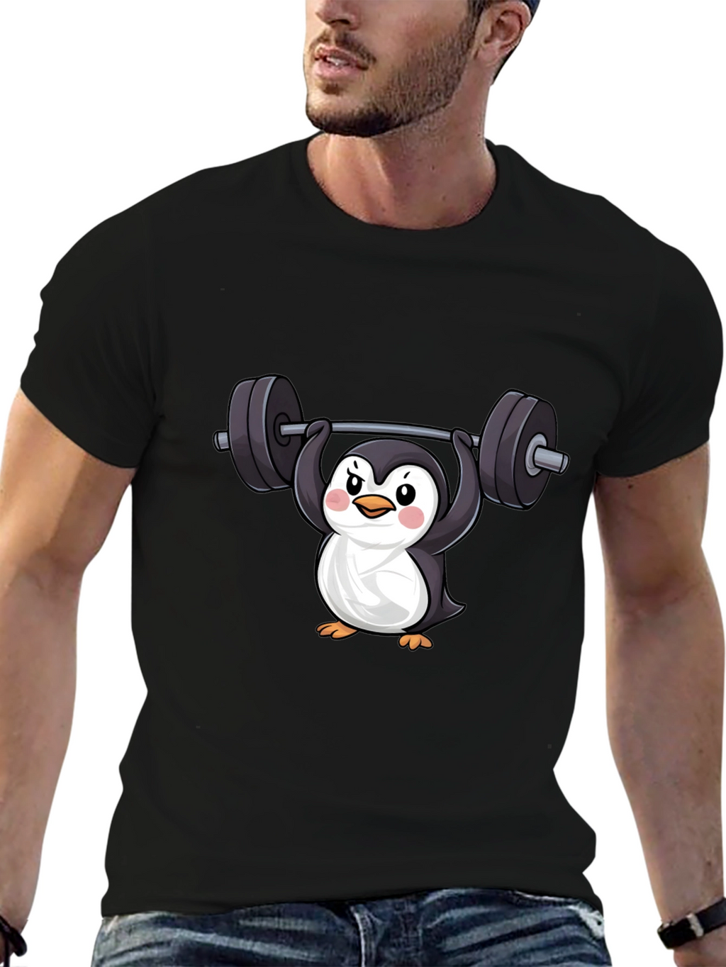 Penguin Lifting Weights Graphic Tee