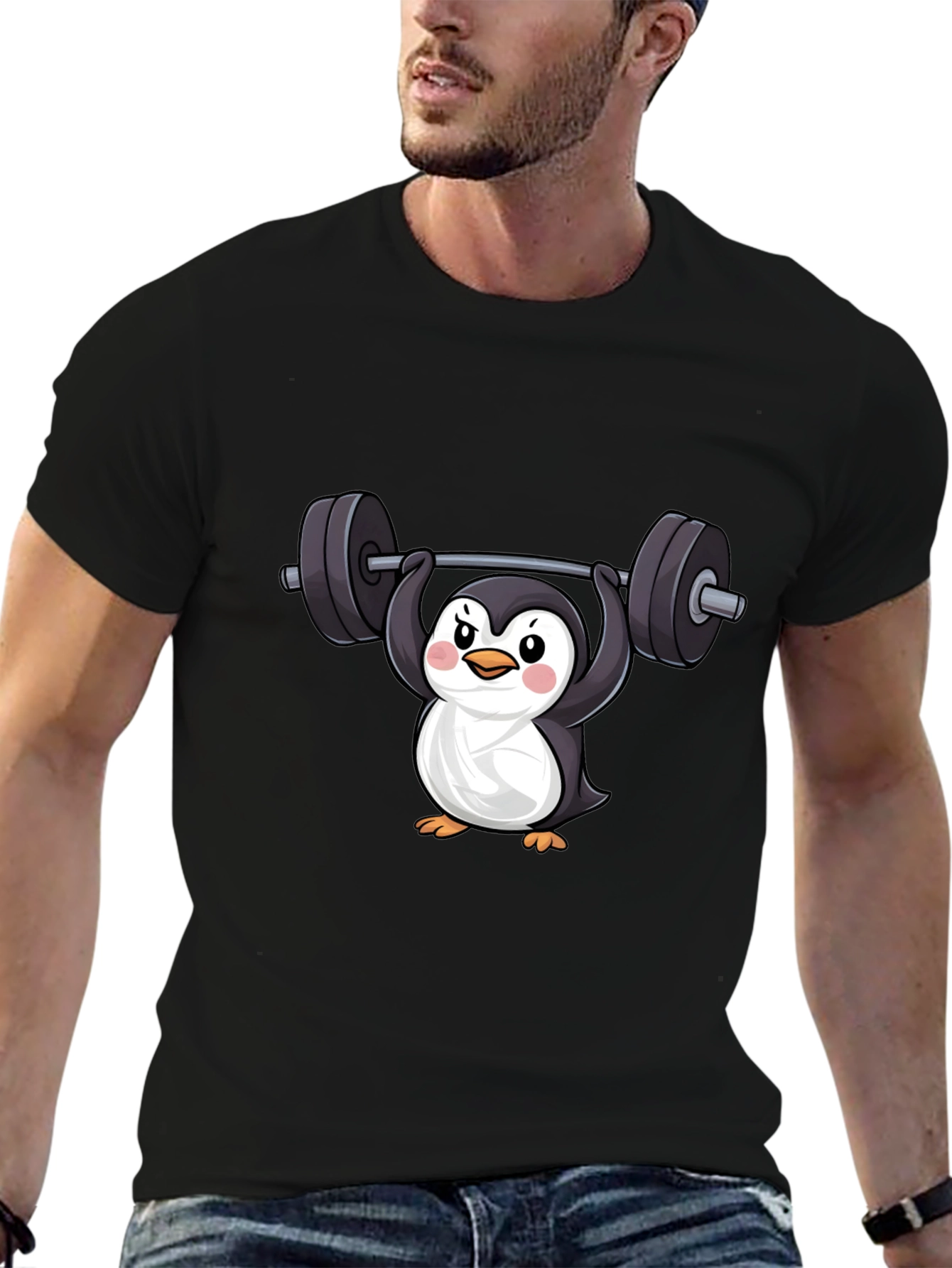 Penguin Lifting Weights Graphic Tee