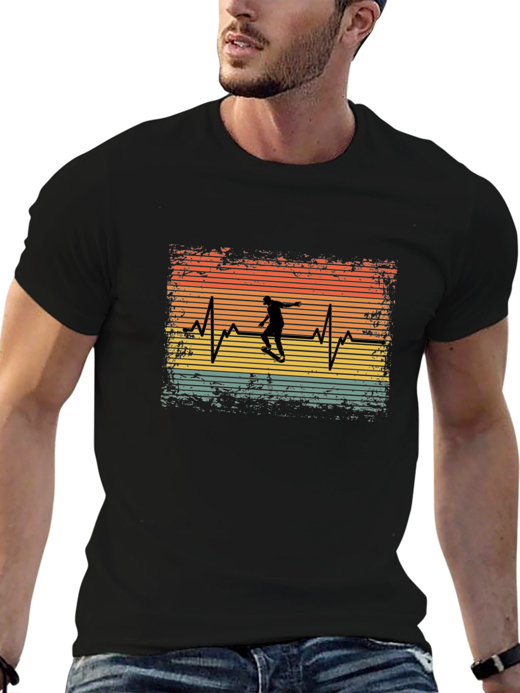 Skateboard Heartbeat T-Shirt - Retro Style