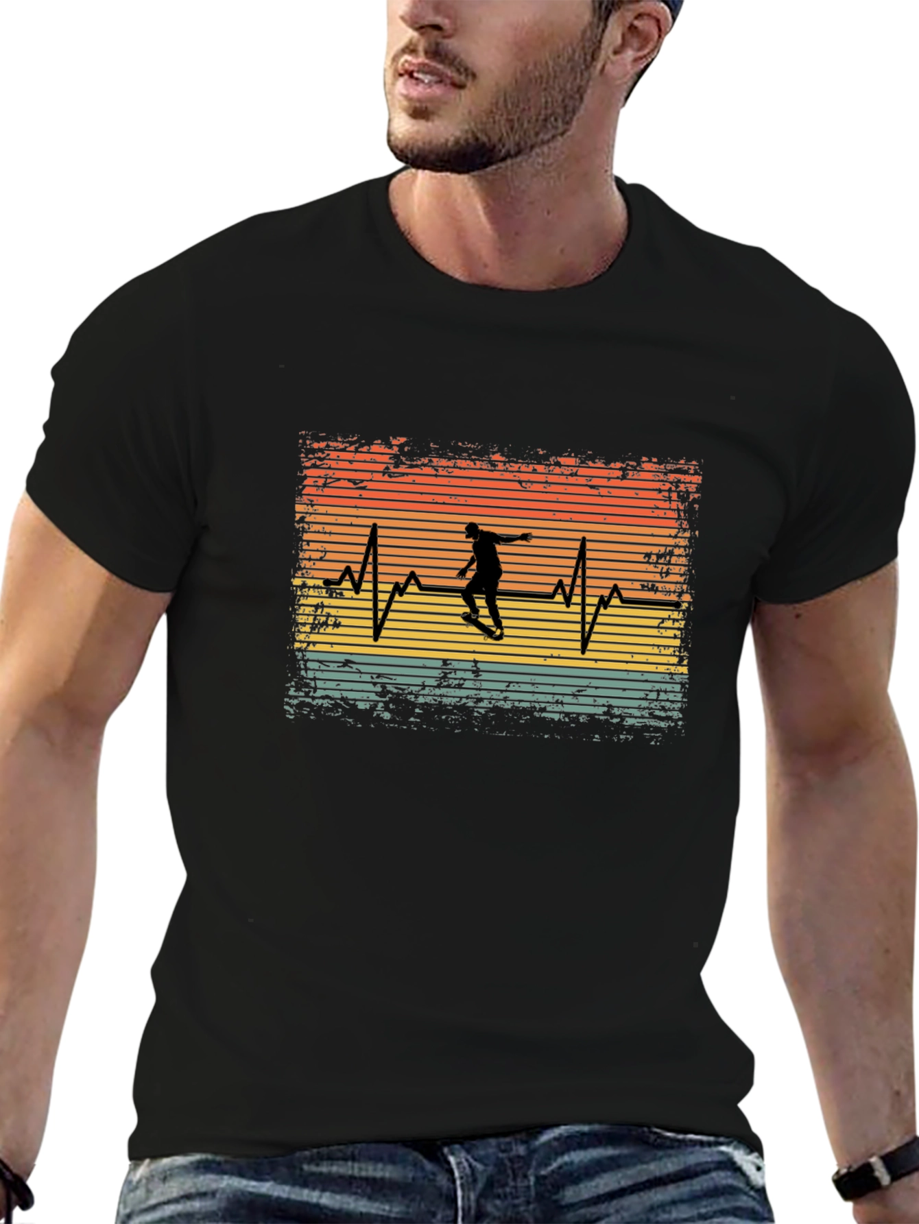 Skateboard Heartbeat T-Shirt - Retro Style