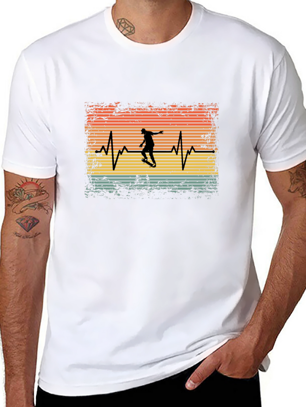 Skateboard Heartbeat T-Shirt - Retro Style