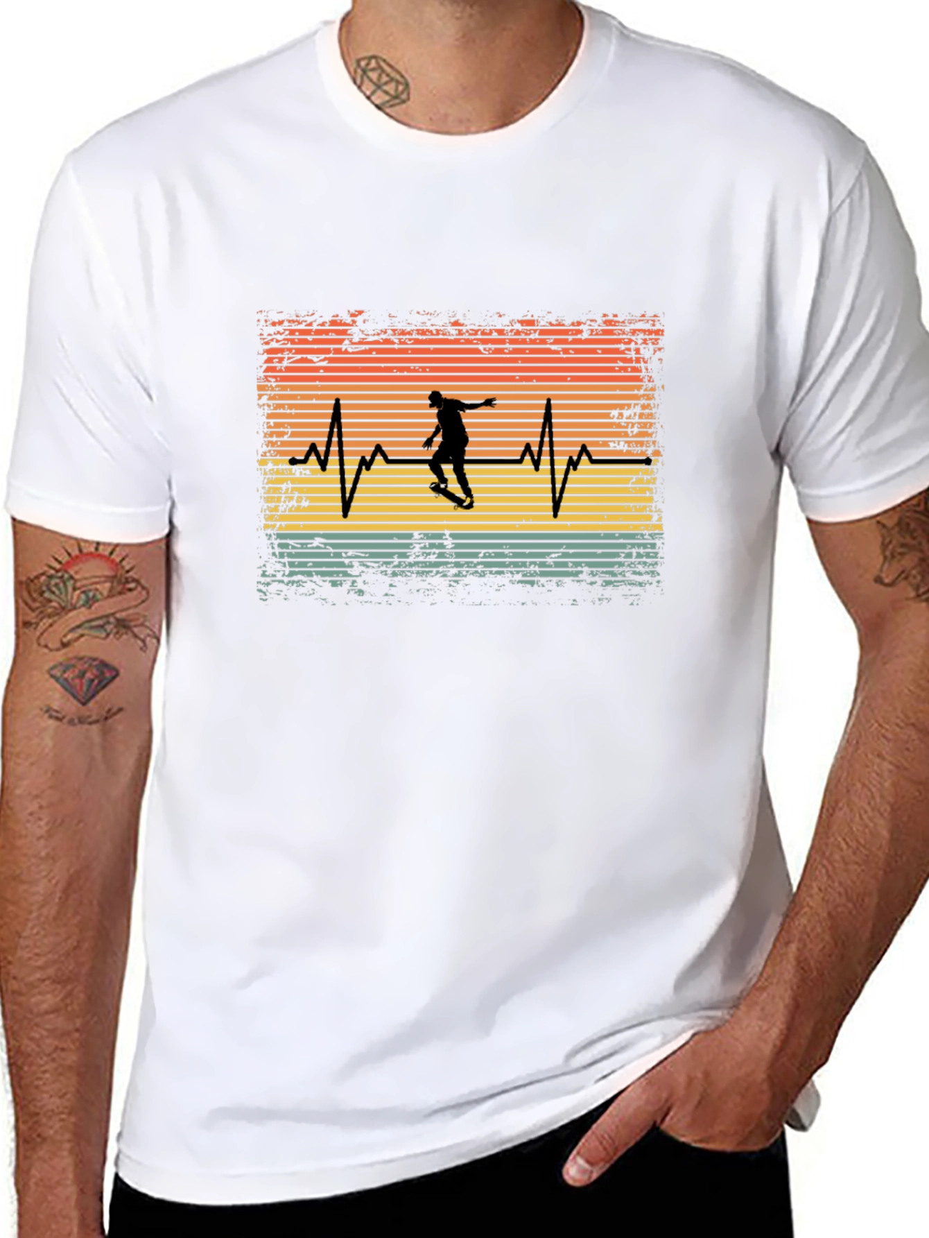Skateboard Heartbeat T-Shirt - Retro Style
