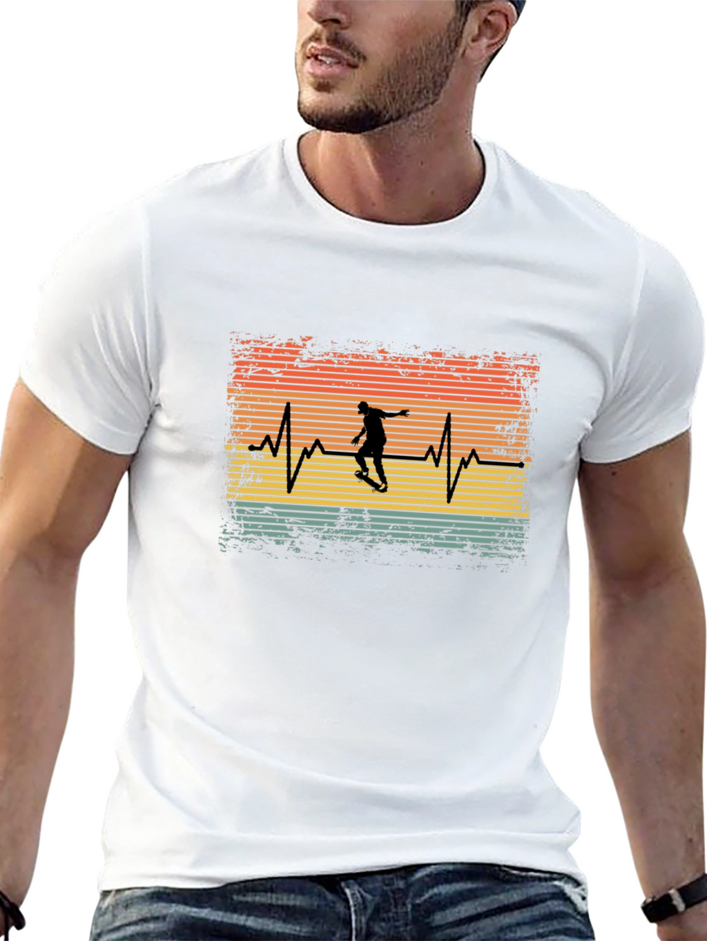 Skateboard Heartbeat T-Shirt - Retro Style