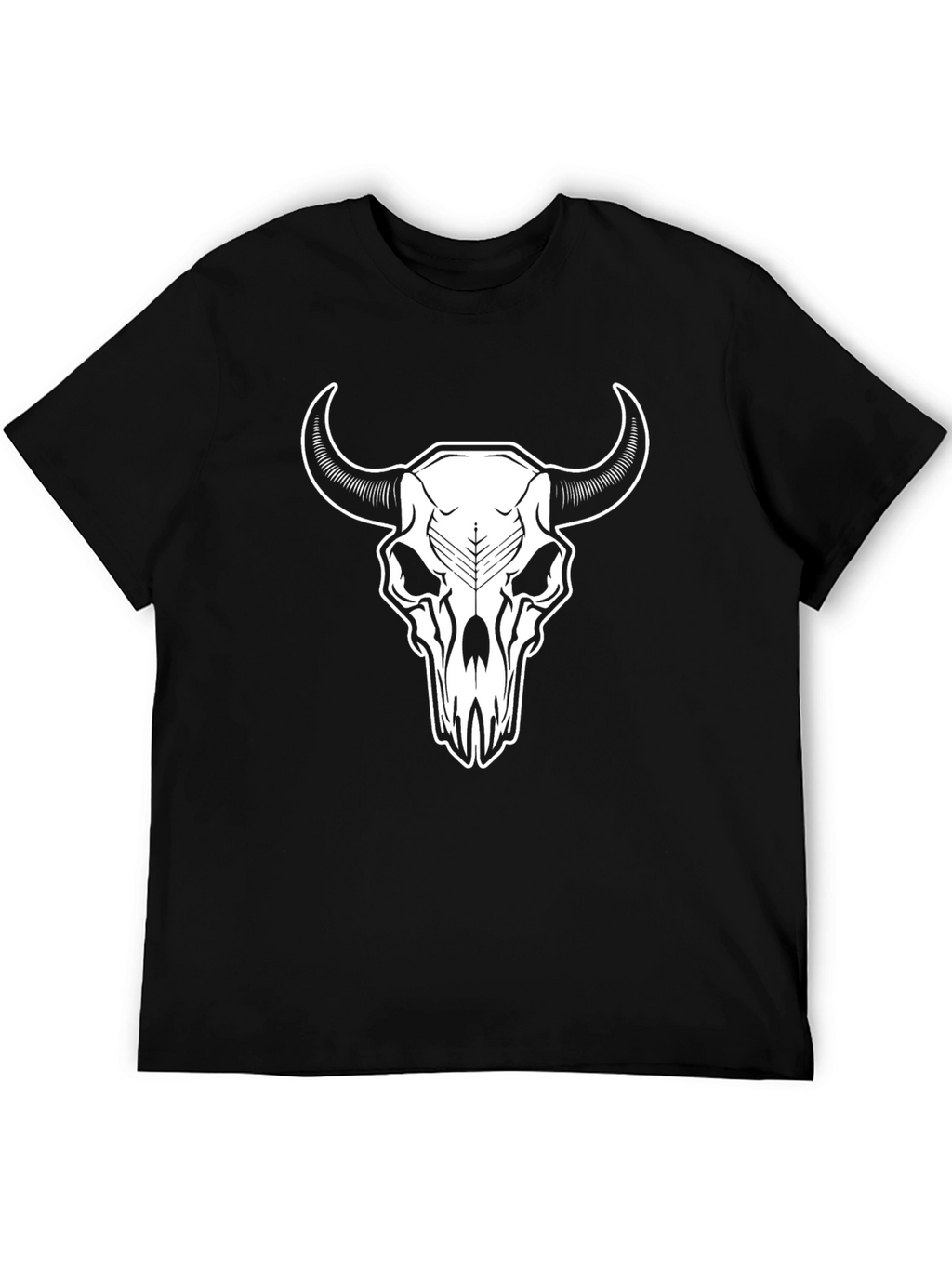 Black T-Shirt with White Steer Skull Graphic
