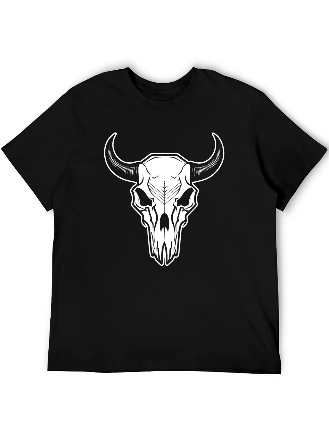 Black T-Shirt with White Steer Skull Graphic
