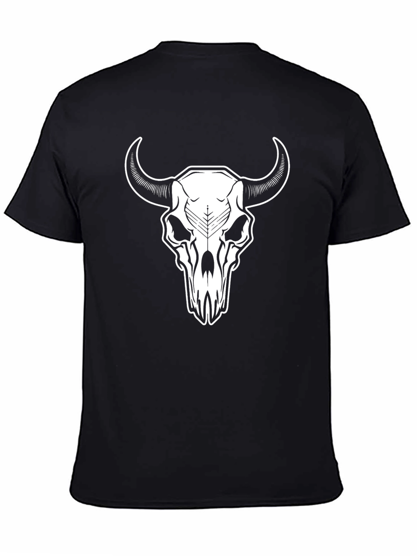 Black T-Shirt with White Steer Skull Graphic