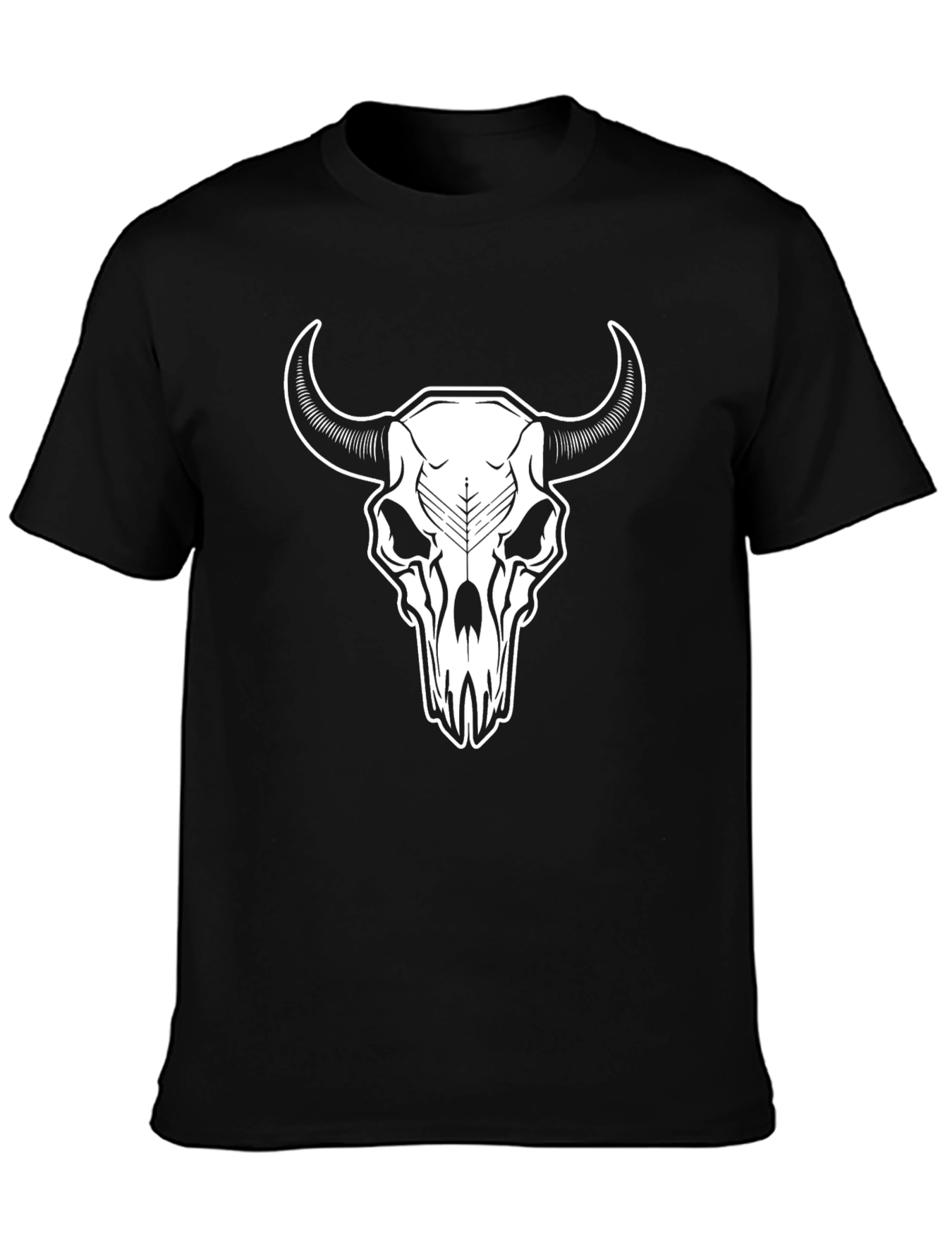 Black T-Shirt with White Steer Skull Graphic