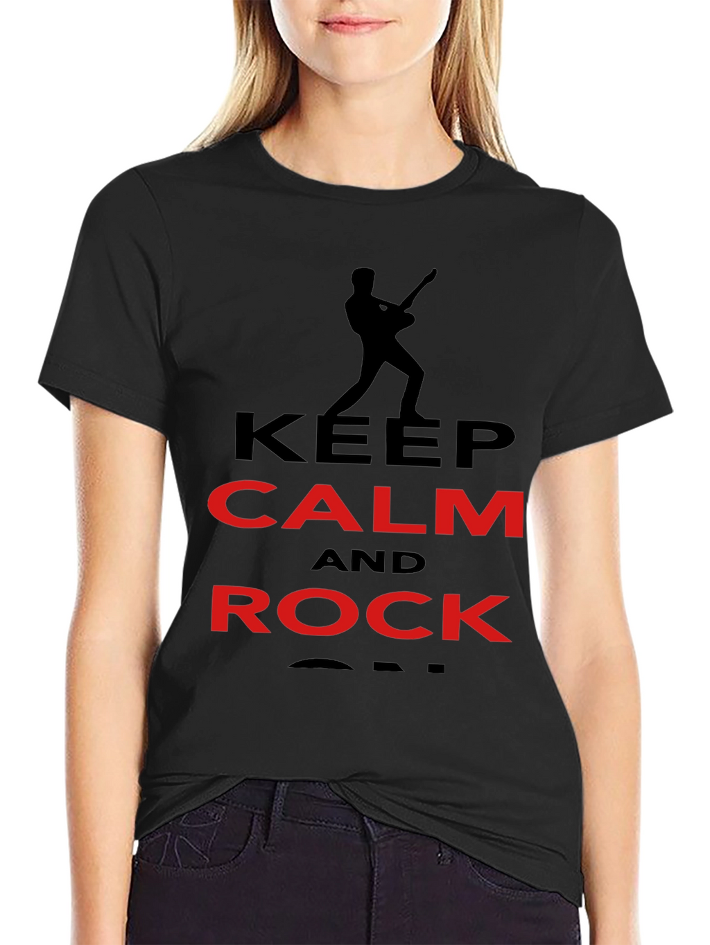 Keep Calm and Rock On Black Graphic Tee