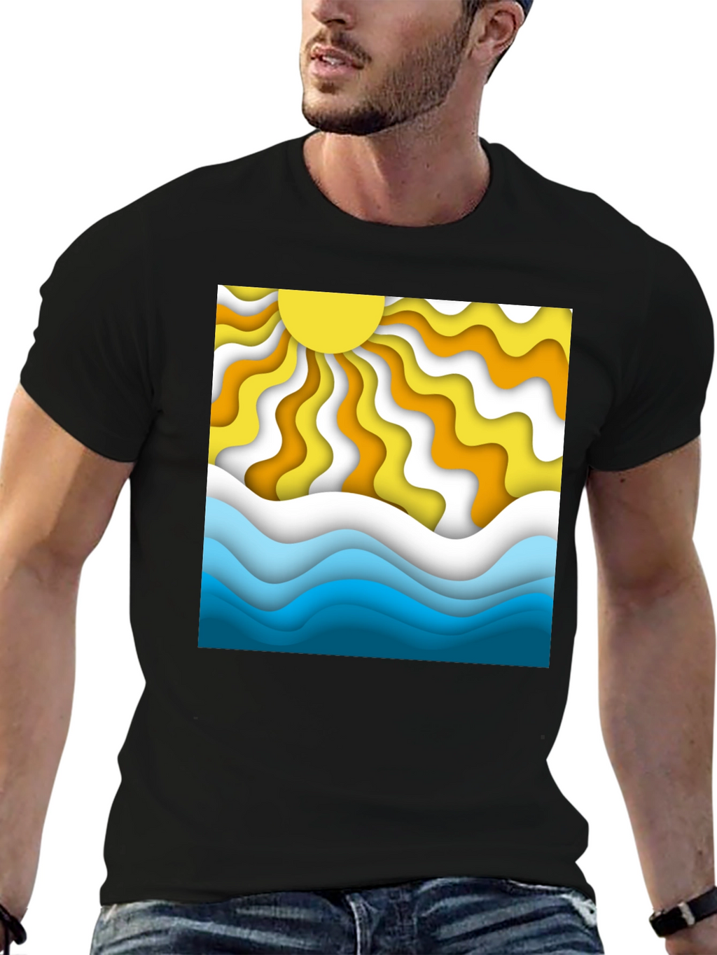 Retro Sun & Waves Graphic T-Shirt