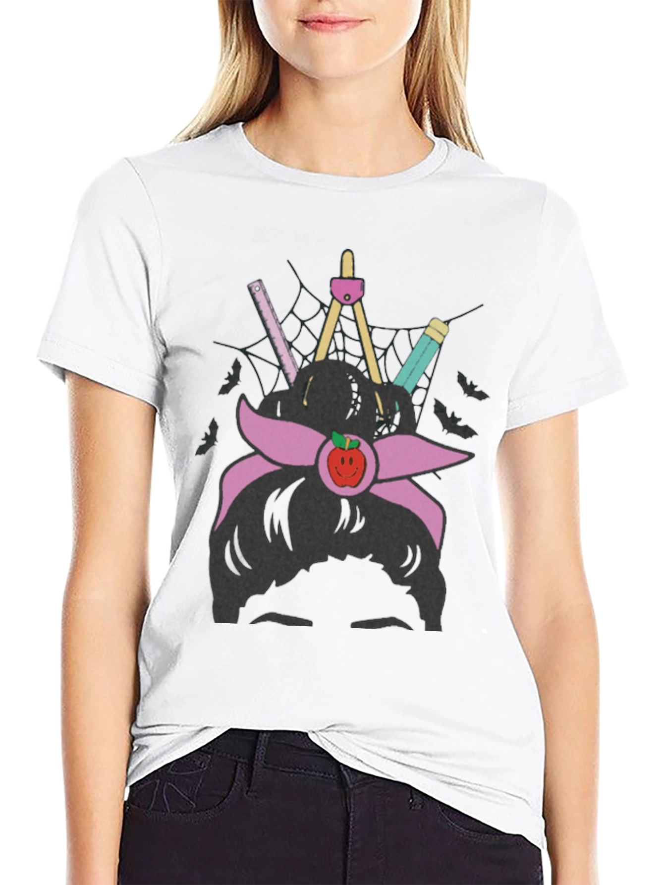 Teacher Messy Bun Apple T-Shirt