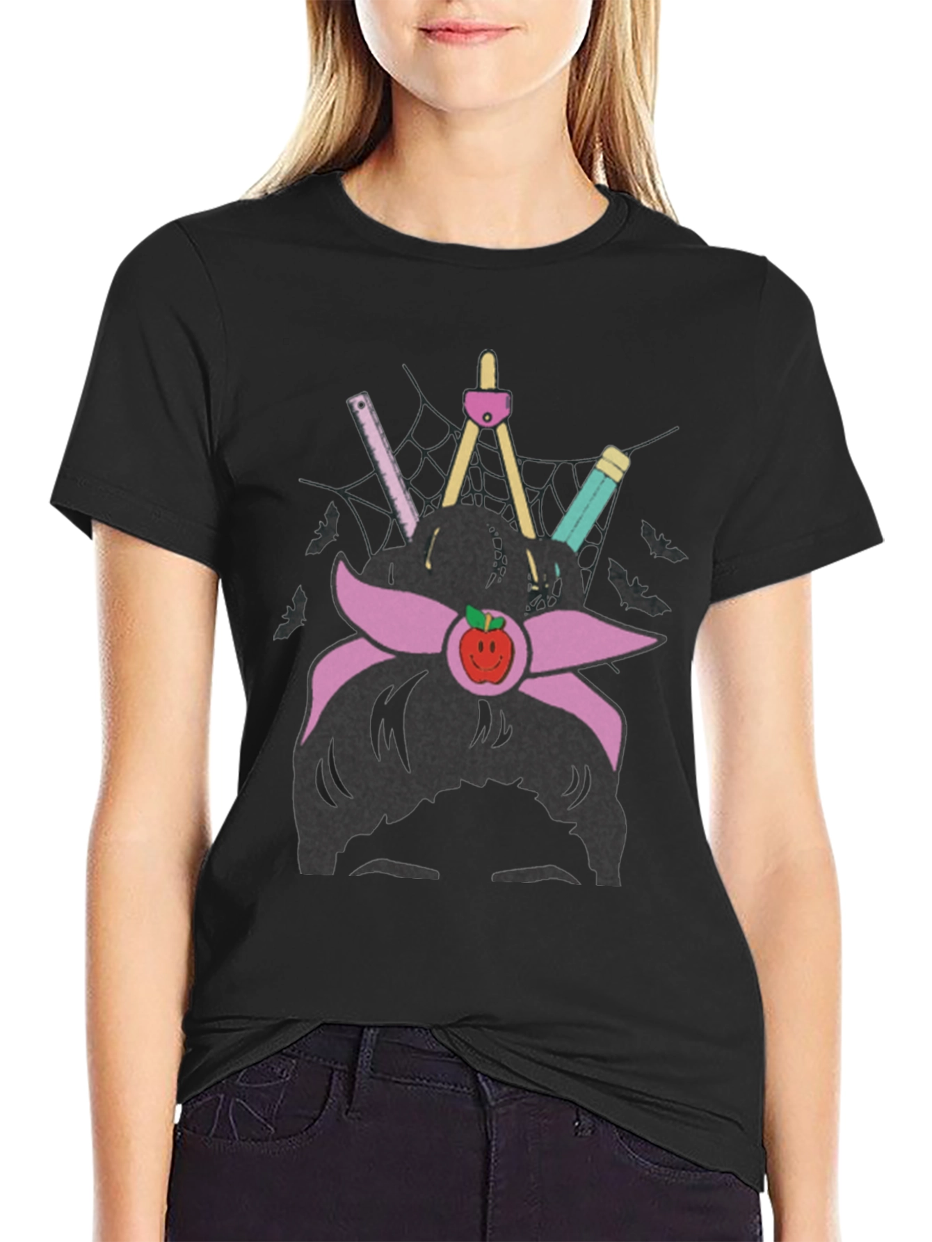 Teacher Messy Bun Apple T-Shirt