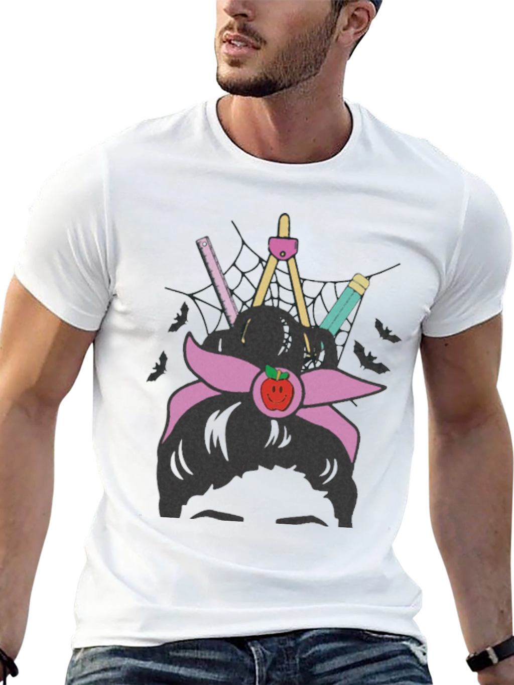 Teacher Messy Bun Apple T-Shirt