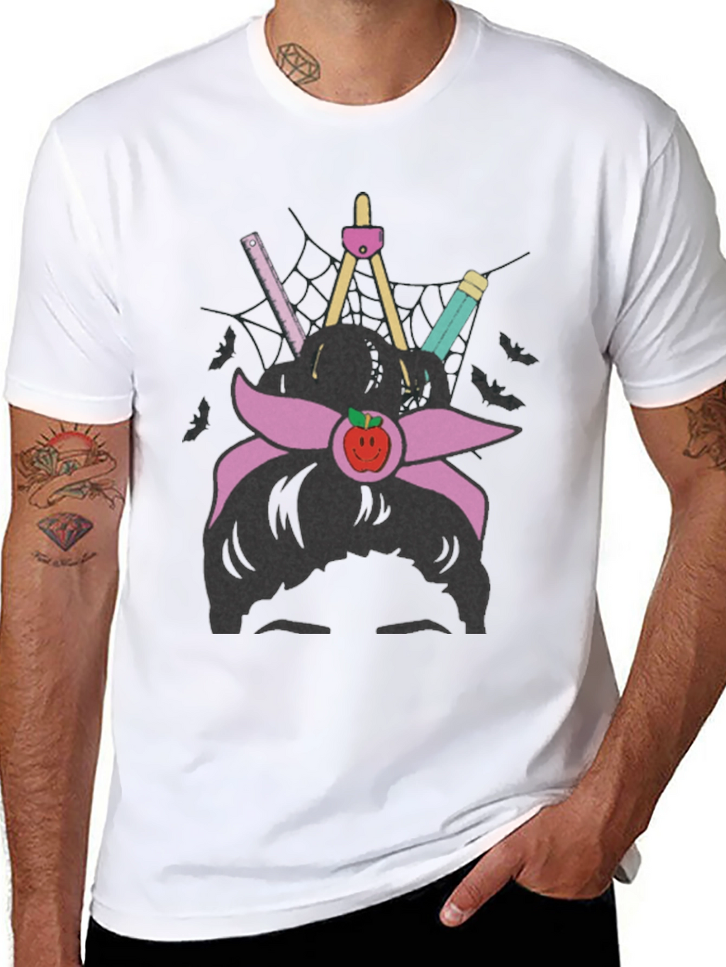 Teacher Messy Bun Apple T-Shirt