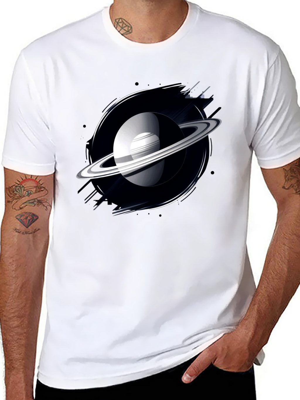 Saturn Graphic Black T-Shirt - Space Lover Tee