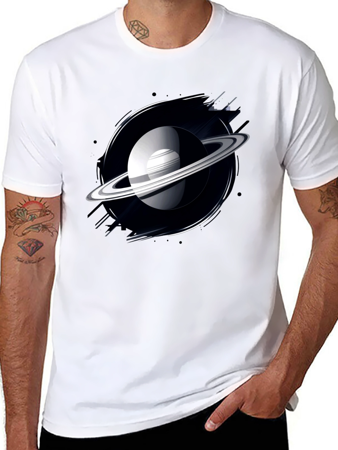Saturn Graphic Black T-Shirt - Space Lover Tee