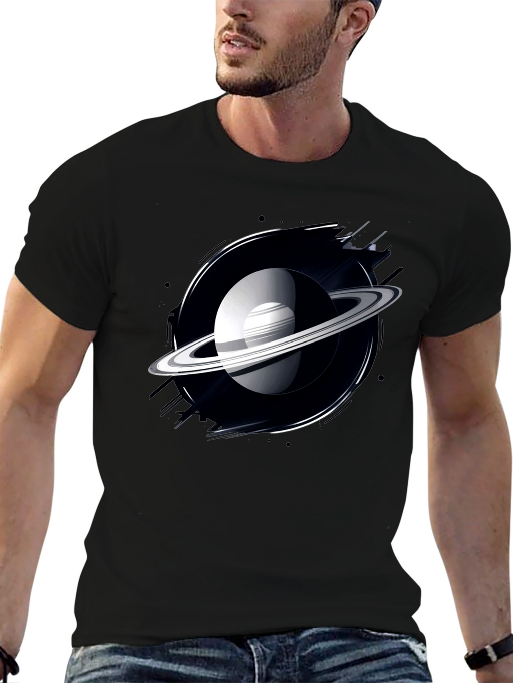 Saturn Graphic Black T-Shirt - Space Lover Tee