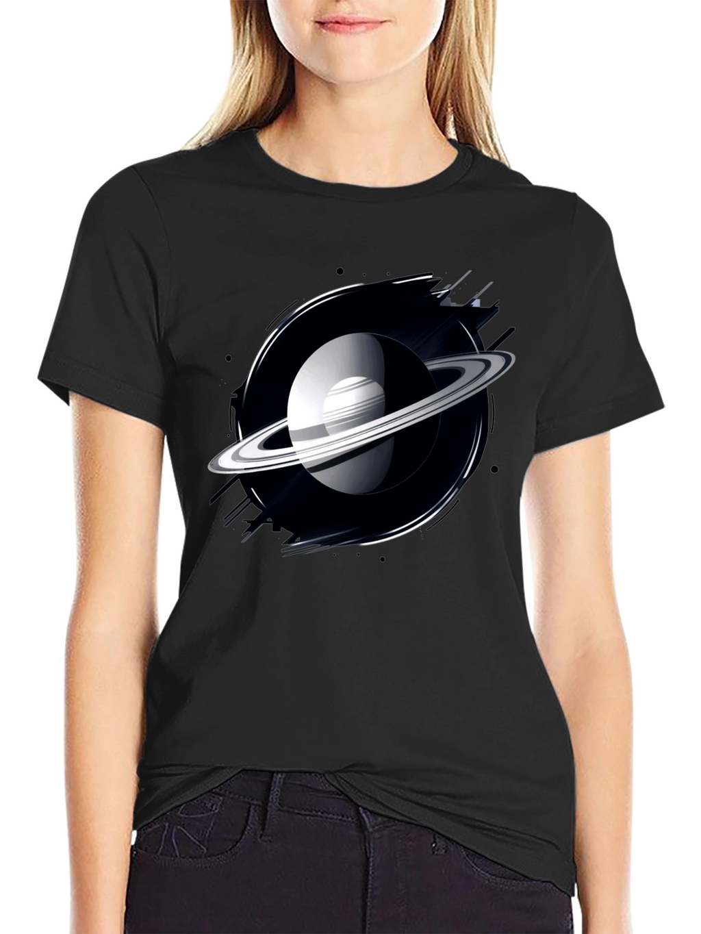 Saturn Graphic Black T-Shirt - Space Lover Tee