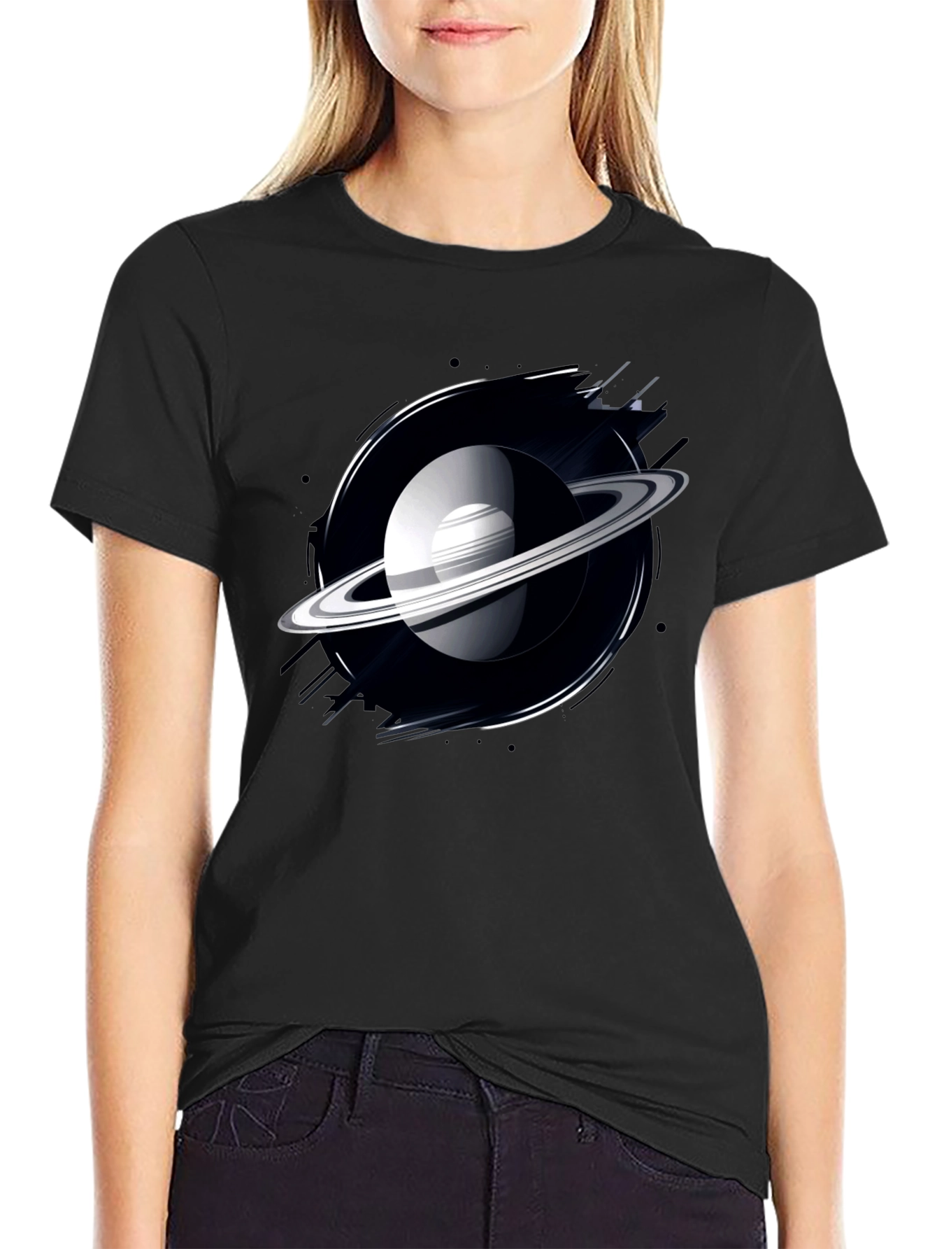 Saturn Graphic Black T-Shirt - Space Lover Tee