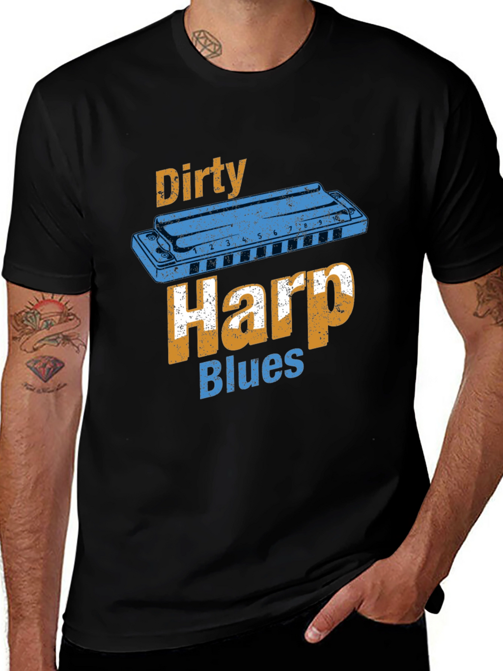 Dirty Harp Blues T-Shirt - Music Lover Tee