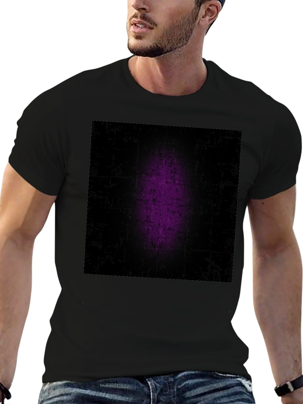 Grunge Purple Patch Black T-Shirt