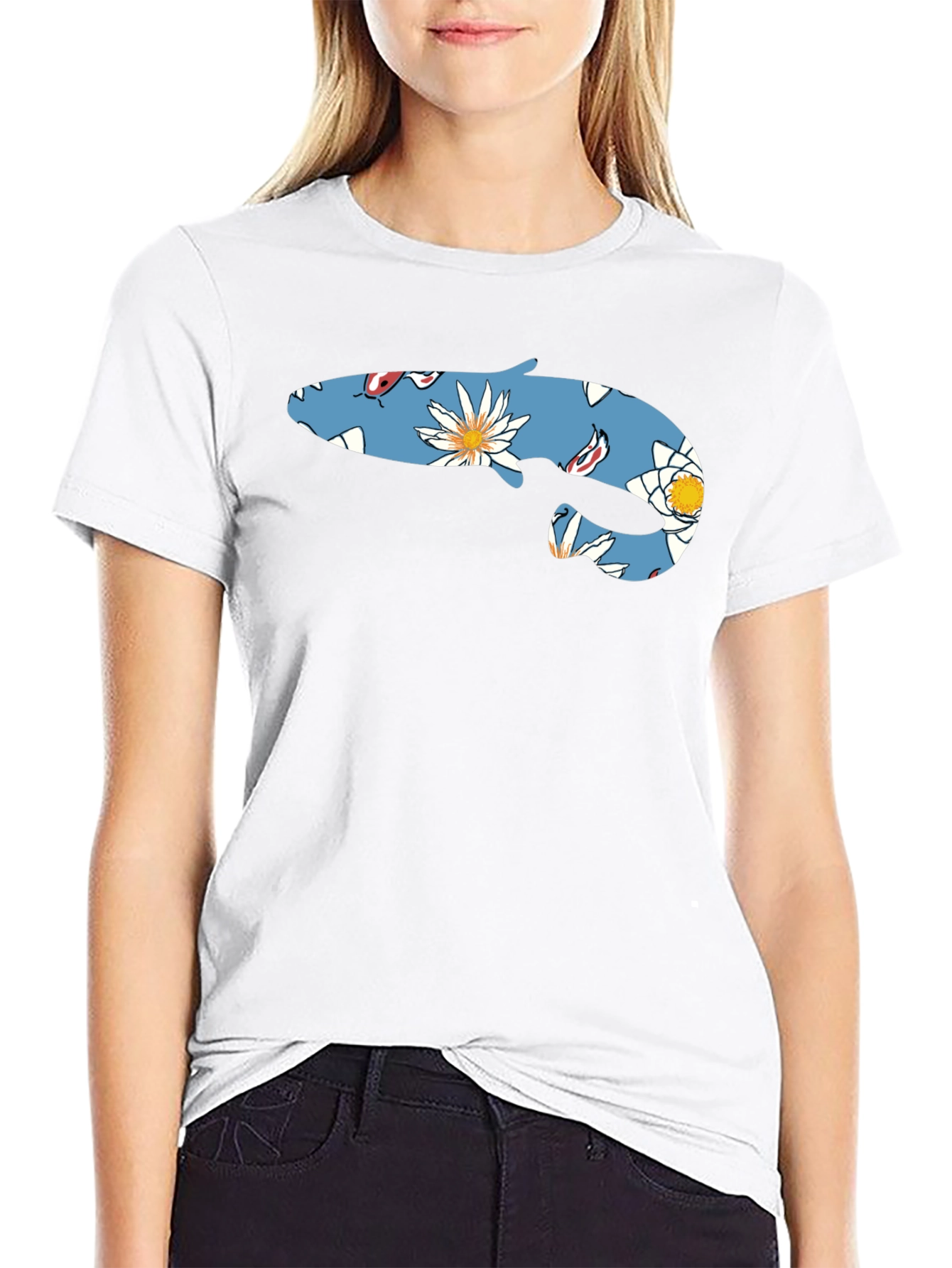 Floral Fish Graphic T-Shirt - Casual Style
