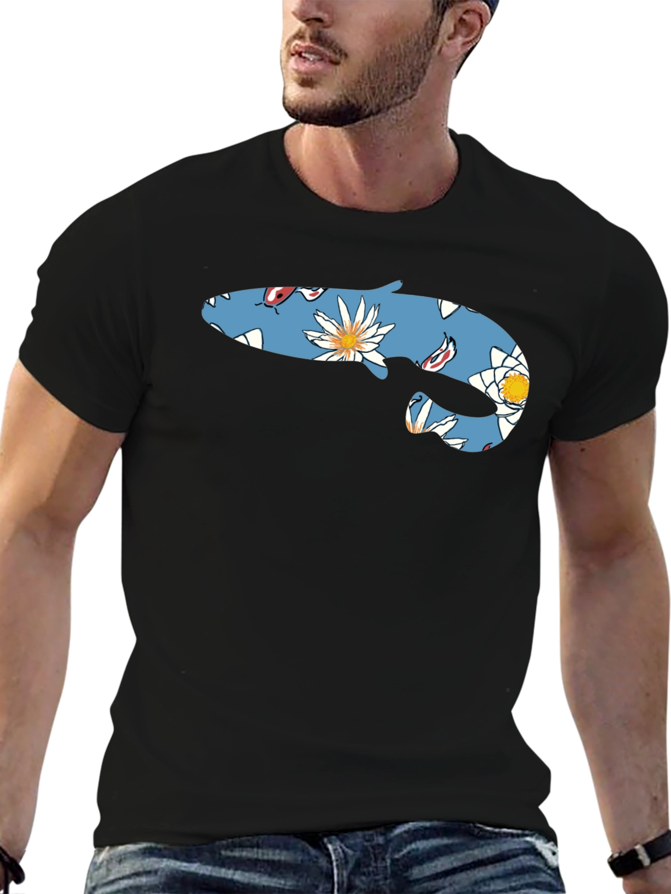 Floral Fish Graphic T-Shirt - Casual Style