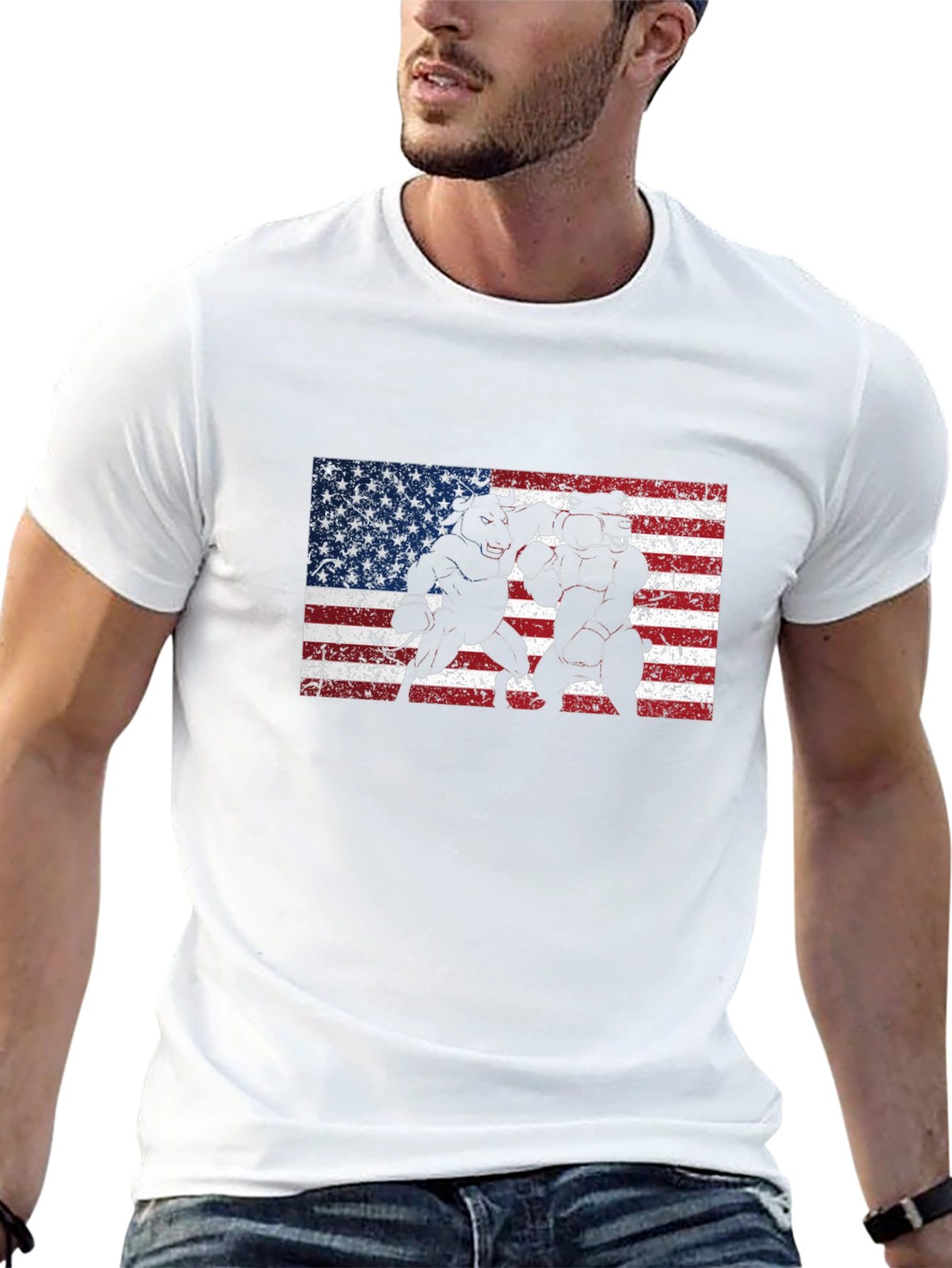 Bull vs Bear American Flag T-Shirt