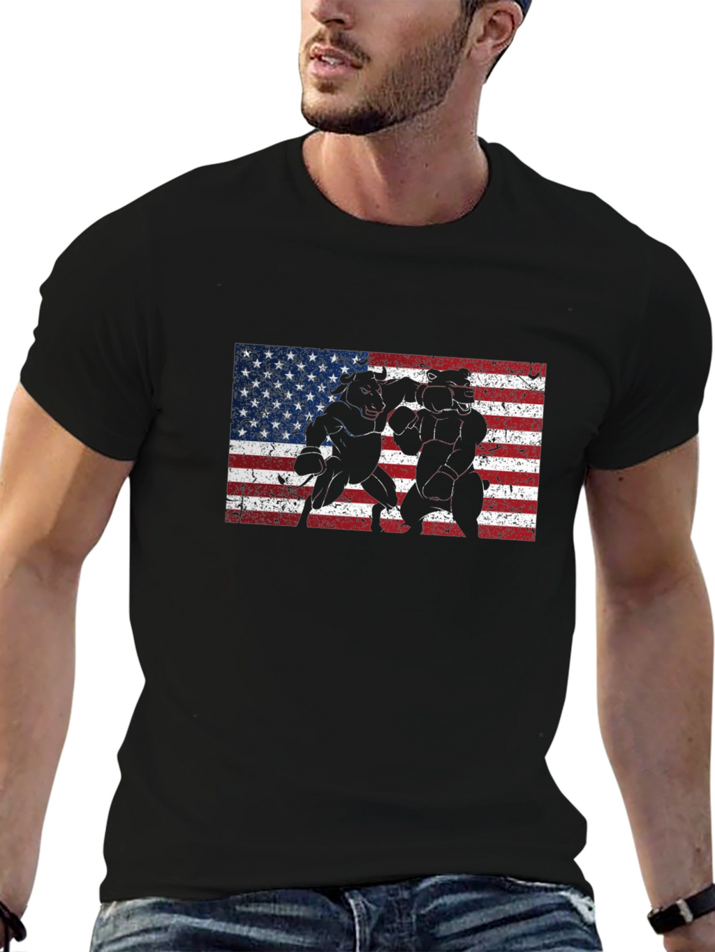 Bull vs Bear American Flag T-Shirt