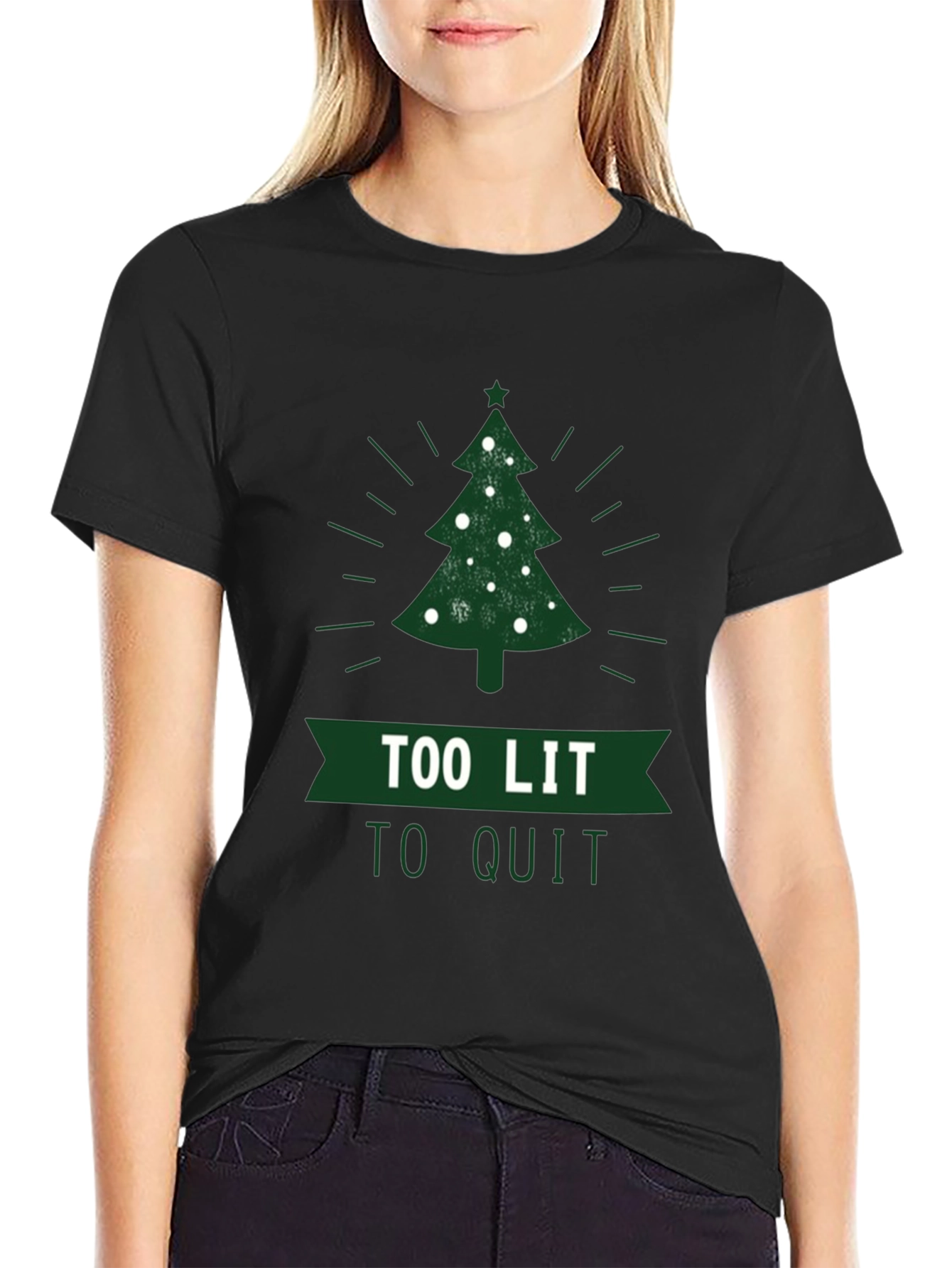 Too Lit To Quit Christmas Tree T-Shirt