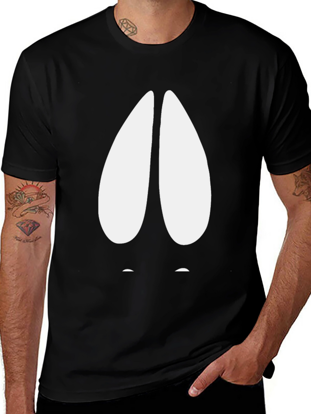 Humorous Black T-Shirt with Cartoon Hoof Print