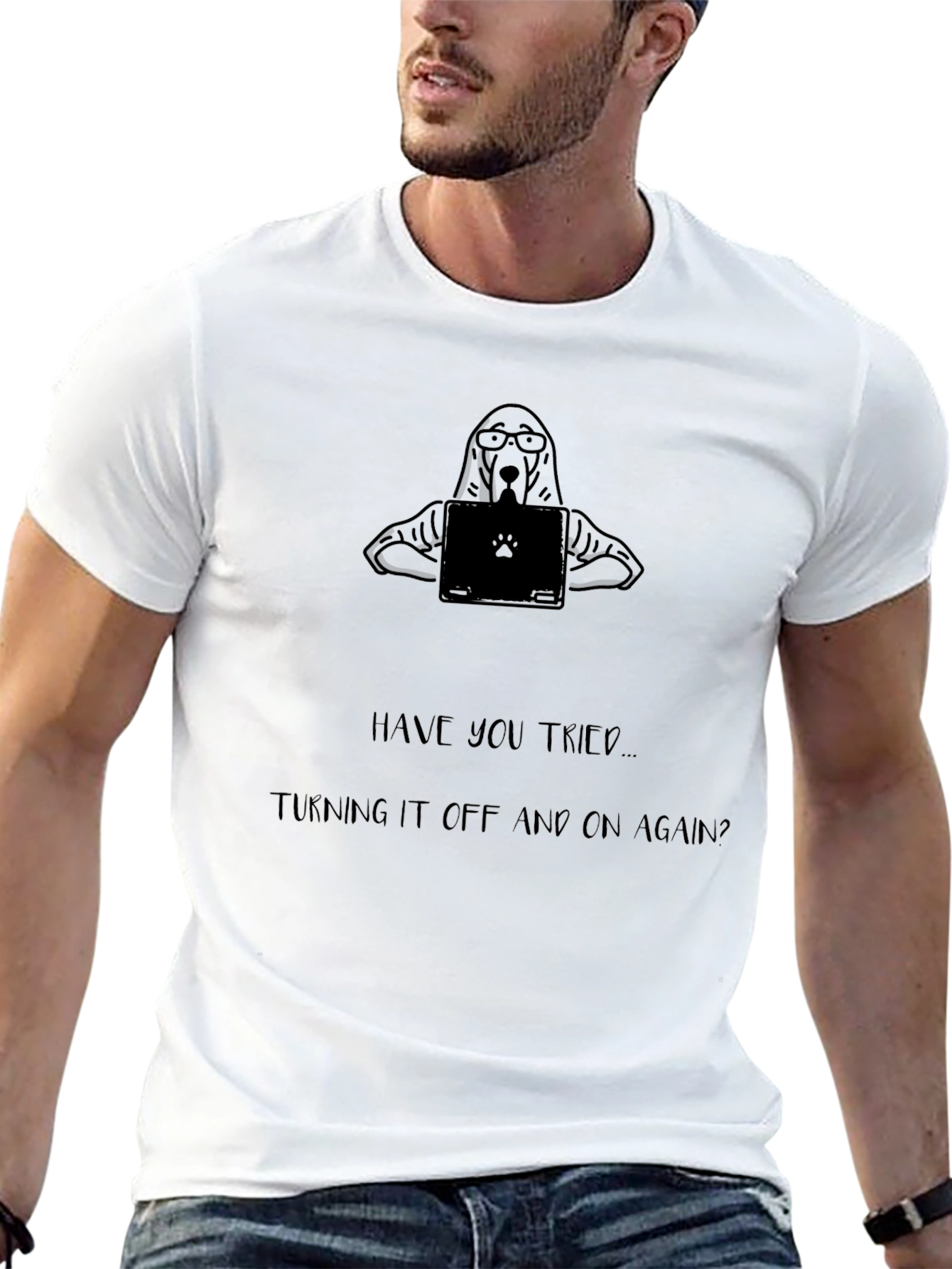Funny Tech Support Dog Black T-Shirt