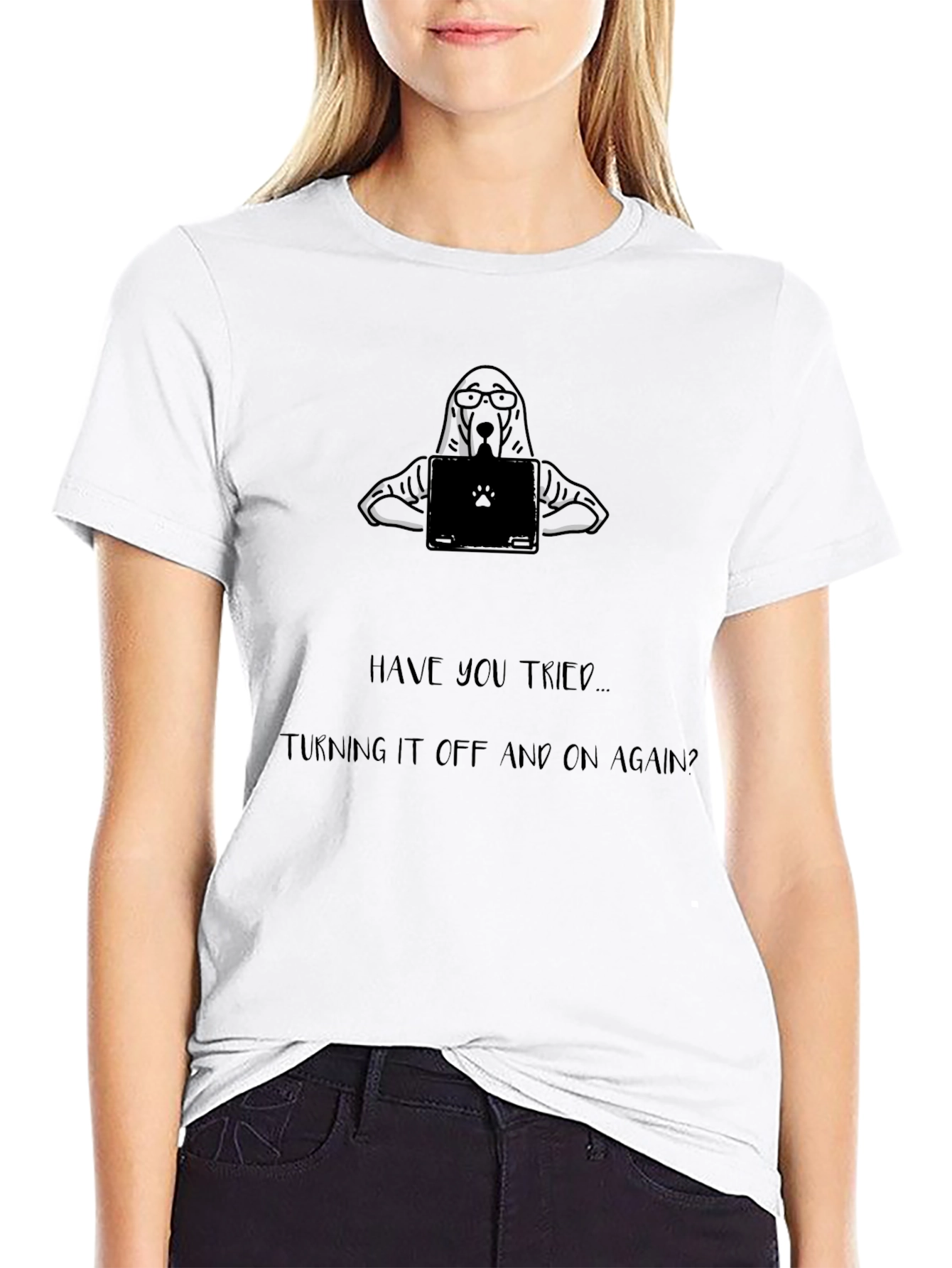Funny Tech Support Dog Black T-Shirt