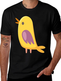 Cute Bird Graphic Tee - Black Cotton Blend