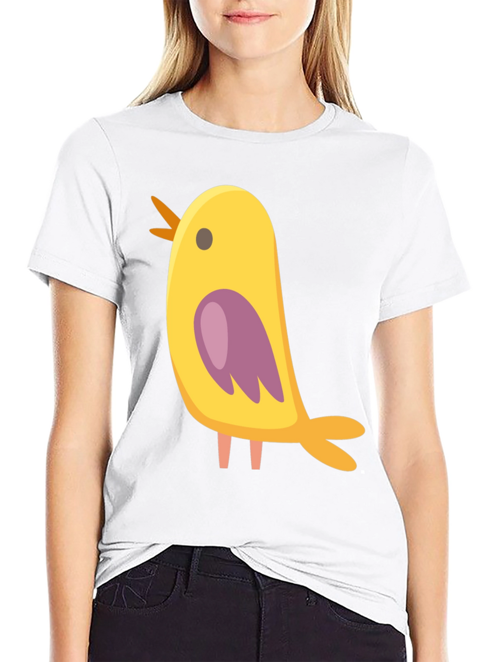Cute Bird Graphic Tee - Black Cotton Blend