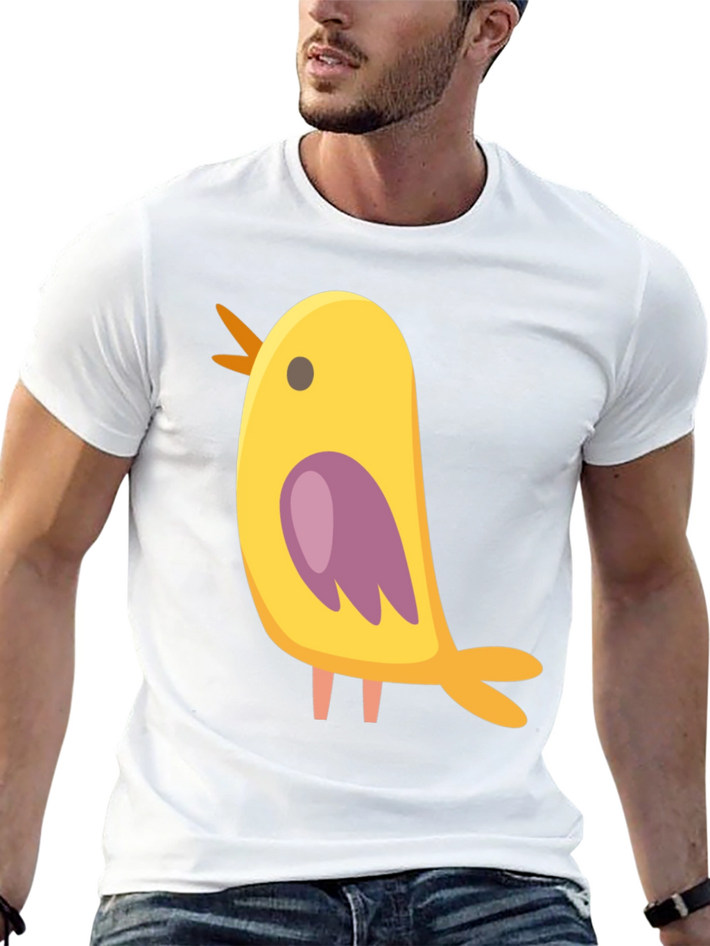Cute Bird Graphic Tee - Black Cotton Blend