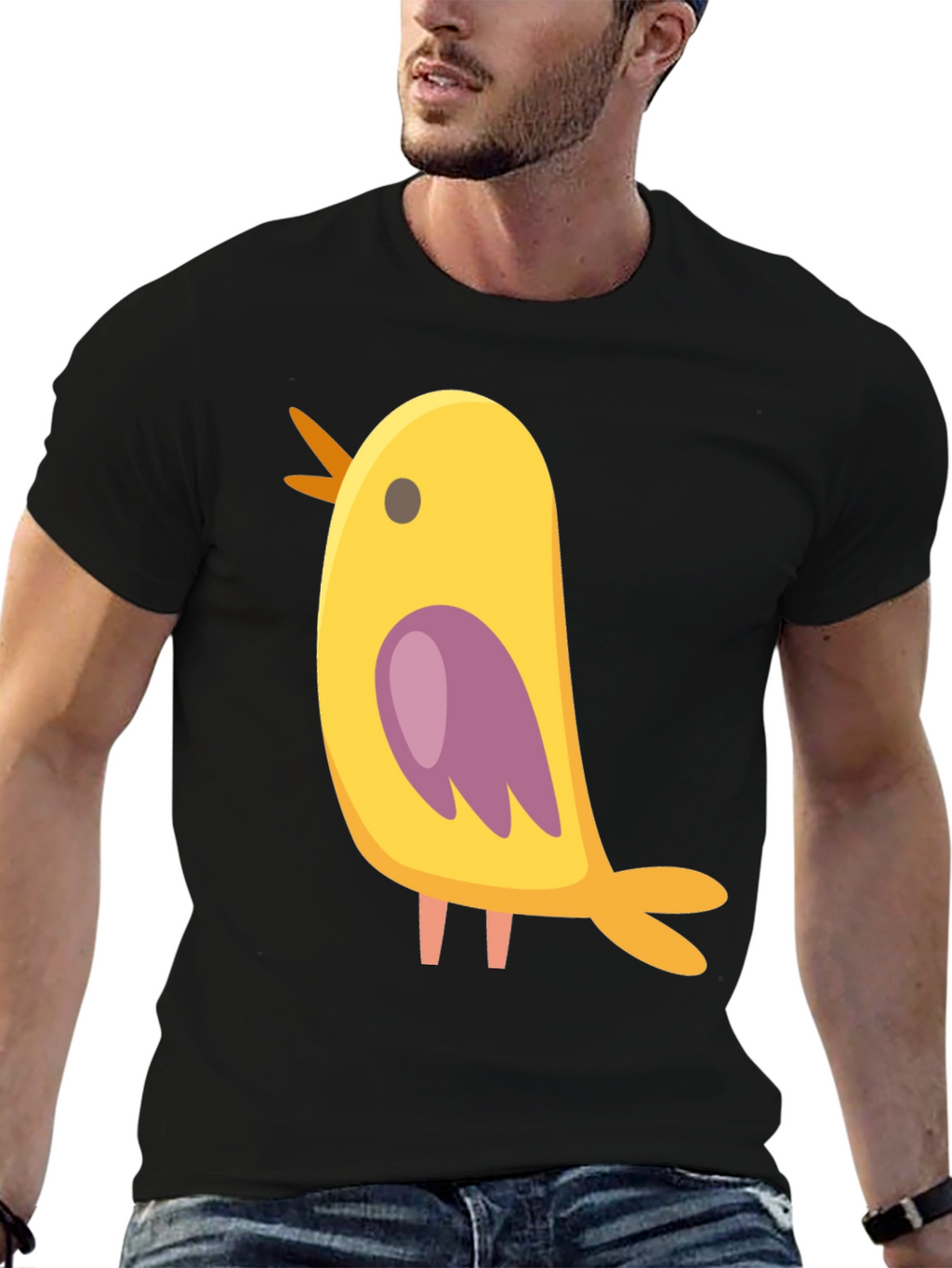 Cute Bird Graphic Tee - Black Cotton Blend