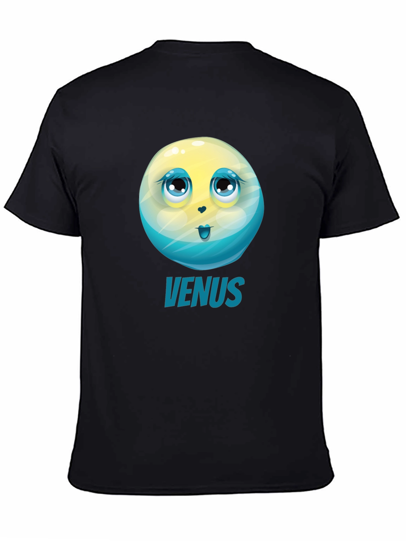 Venus Planet Cartoon Graphic Tee - Black Unisex T-Shirt