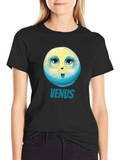 Venus Planet Cartoon Graphic Tee - Black Unisex T-Shirt
