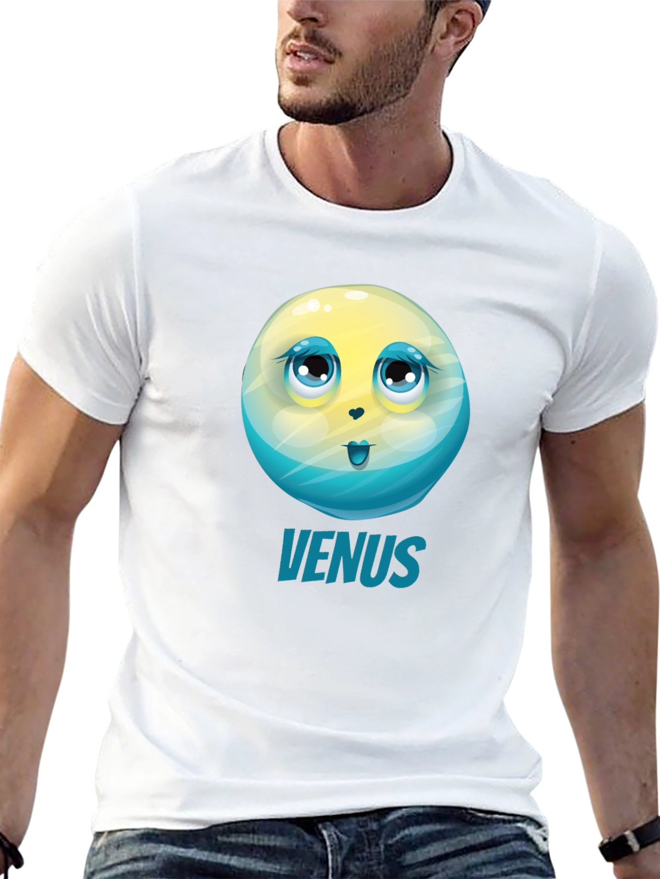 Venus Planet Cartoon Graphic Tee - Black Unisex T-Shirt