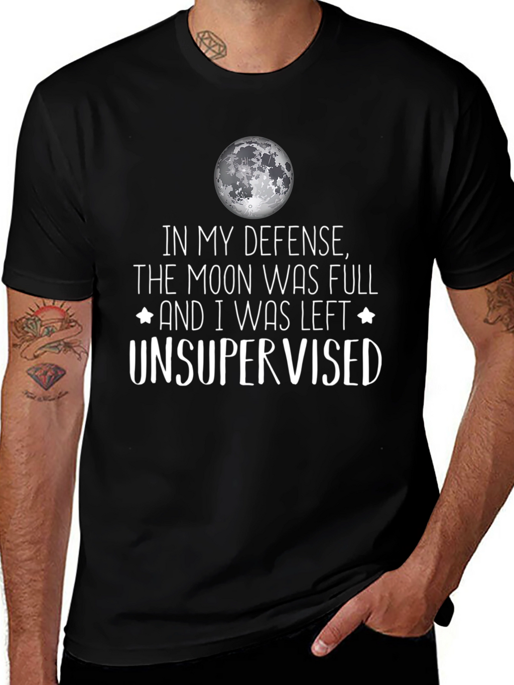 Funny Moon Full Unsupervised Graphic T-Shirt