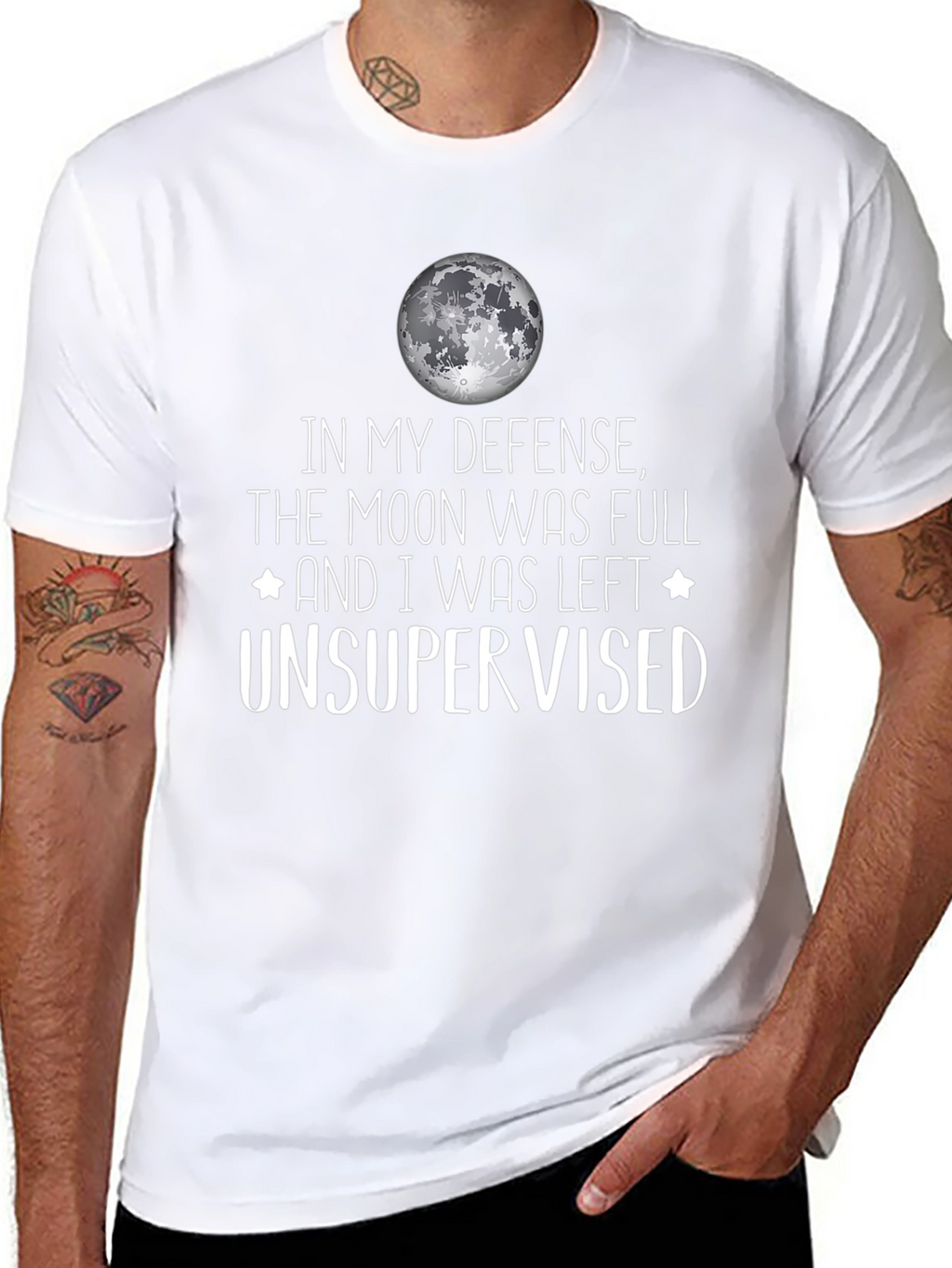 Funny Moon Full Unsupervised Graphic T-Shirt