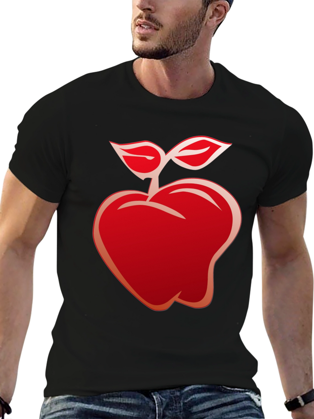Red Apple Graphic Black T-Shirt